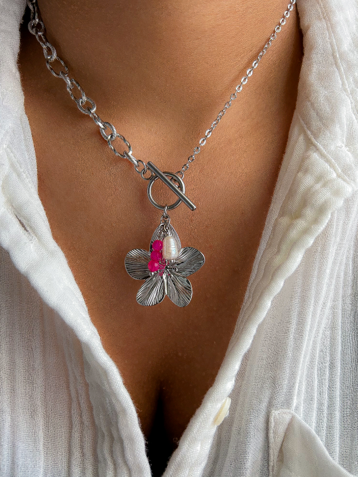 Collier FLORA Agate rose - Amour de soi, ouverture du coeur, apaisement des blessures émotionnelles
