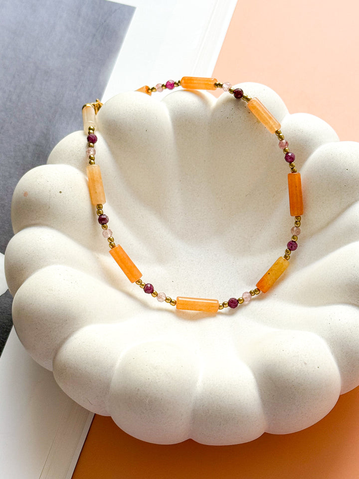 Bracelet de cheville MARGAUX -  Quartz orange, Quartz fraise, Rubis