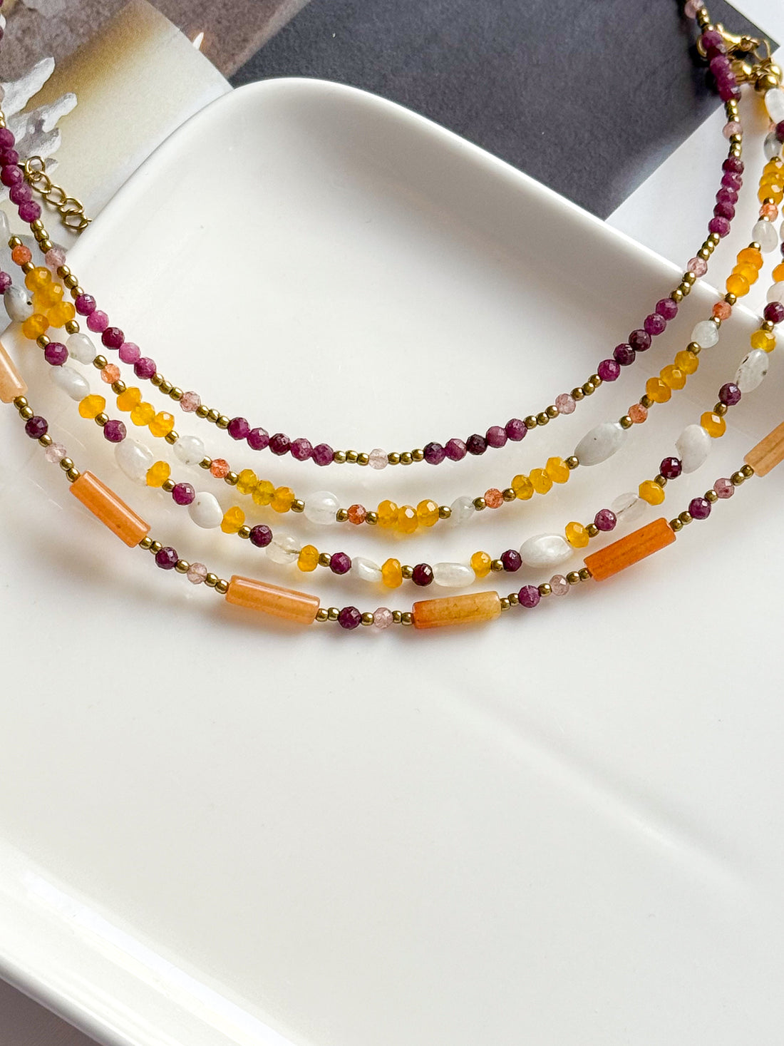 Bracelet de cheville LINA - Pierre de lune, Quartz jaune & Pierre de Soleil