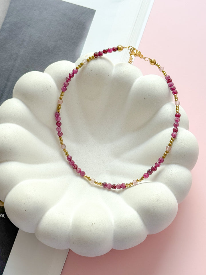 Bracelet de cheville PAOLA - Quartz fraise, Rubis