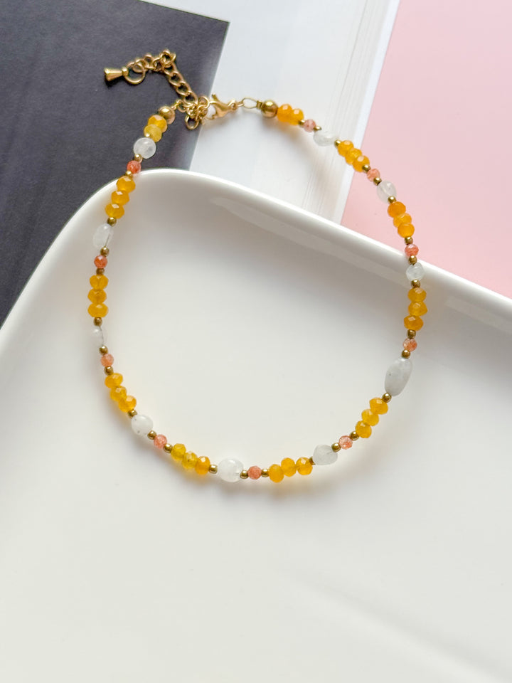 Bracelet de cheville LINA - Pierre de lune, Quartz jaune & Pierre de Soleil