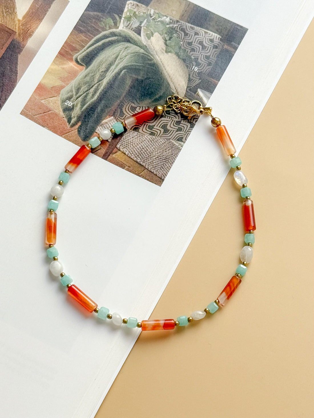 Bracelet de cheville TIFFANY - Pierre de lune, Agate orange & Amazonite