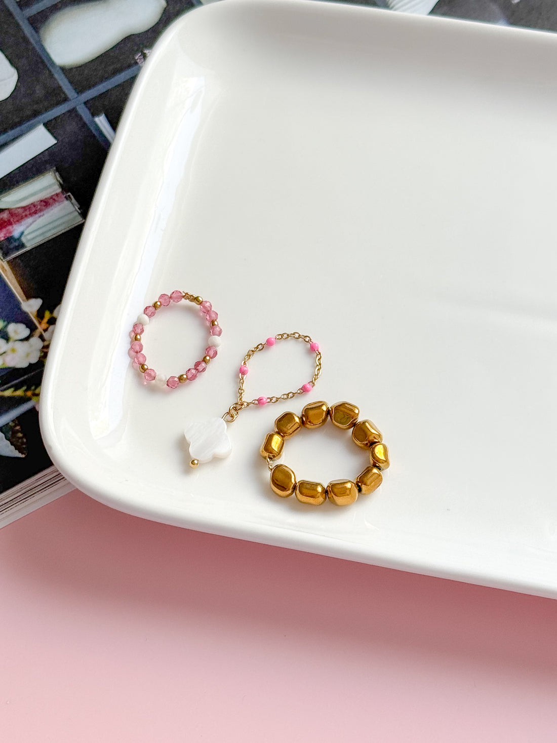 Bagues de birks - Pierre de Lune & Quartz rose
