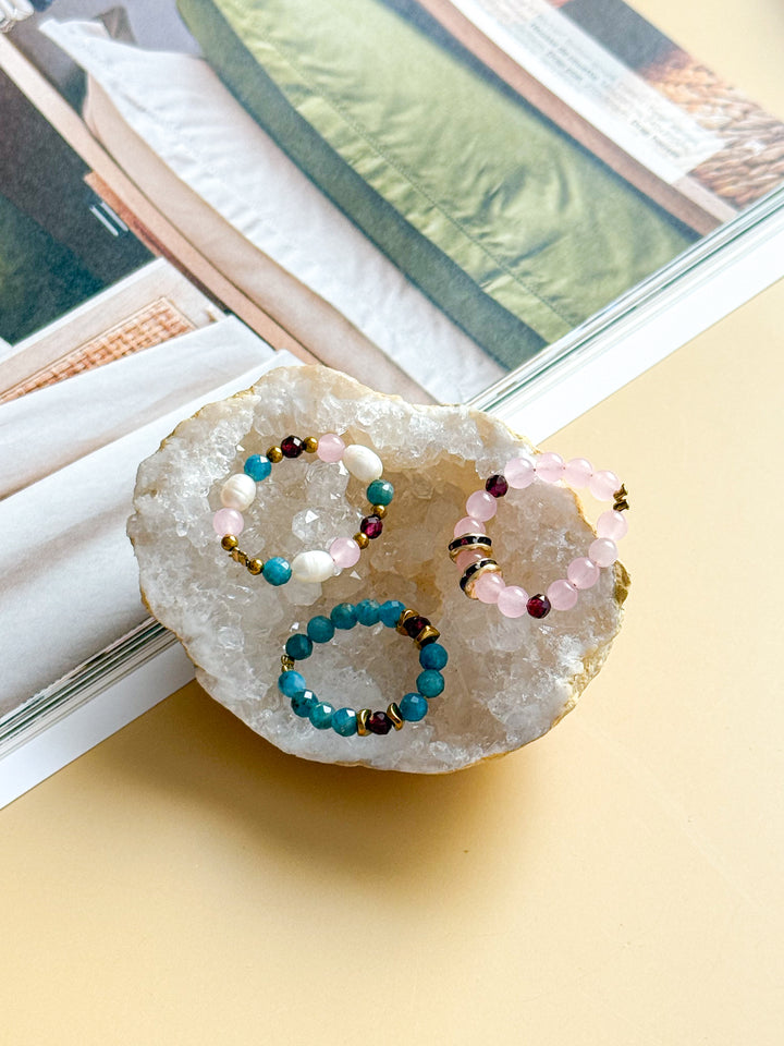 Bagues de birks - Turquoise, Grenat, Quartz rose & Perle d'eau douce