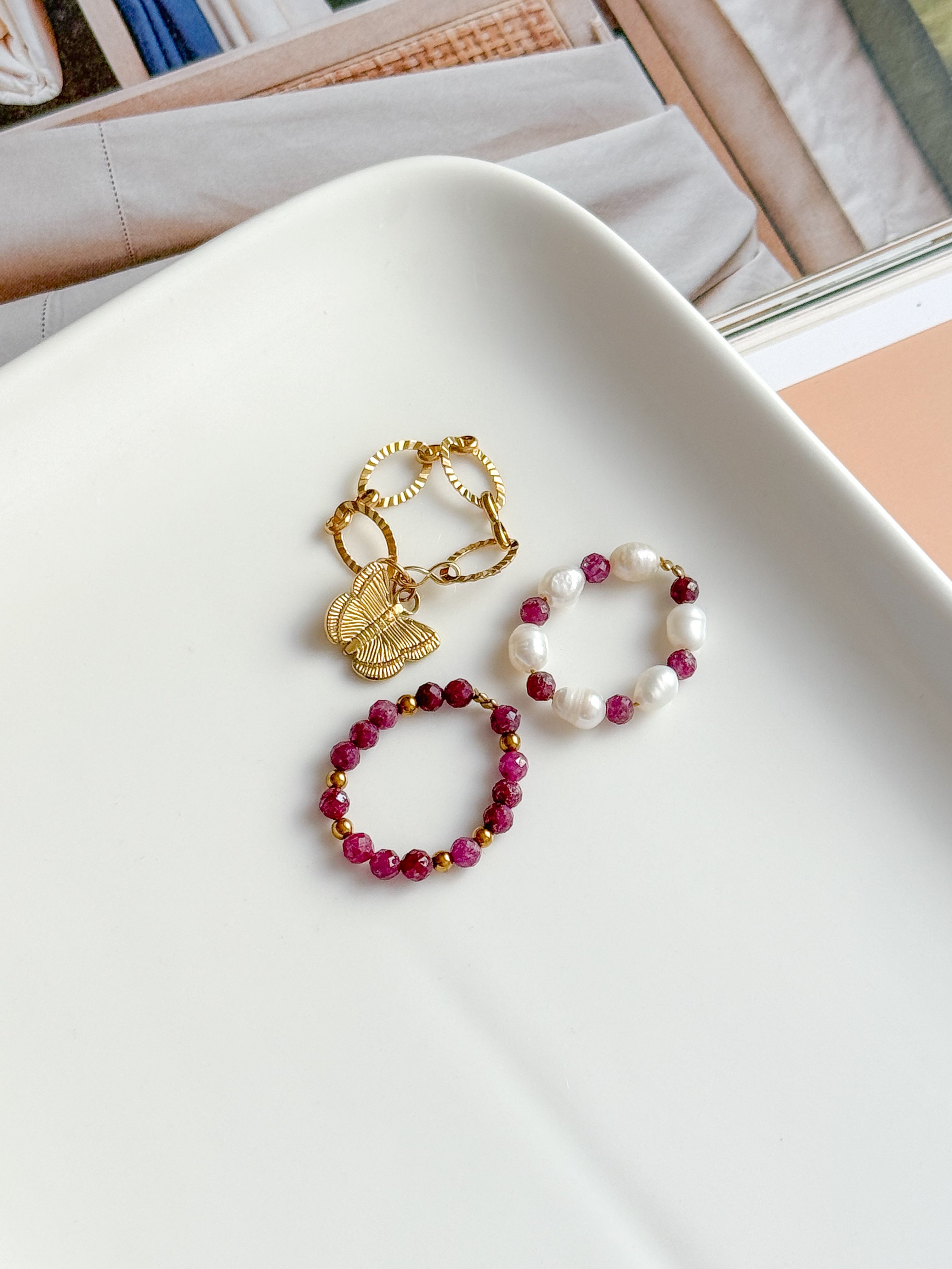 Bagues de birks - Perle d'eau douce & Rubis
