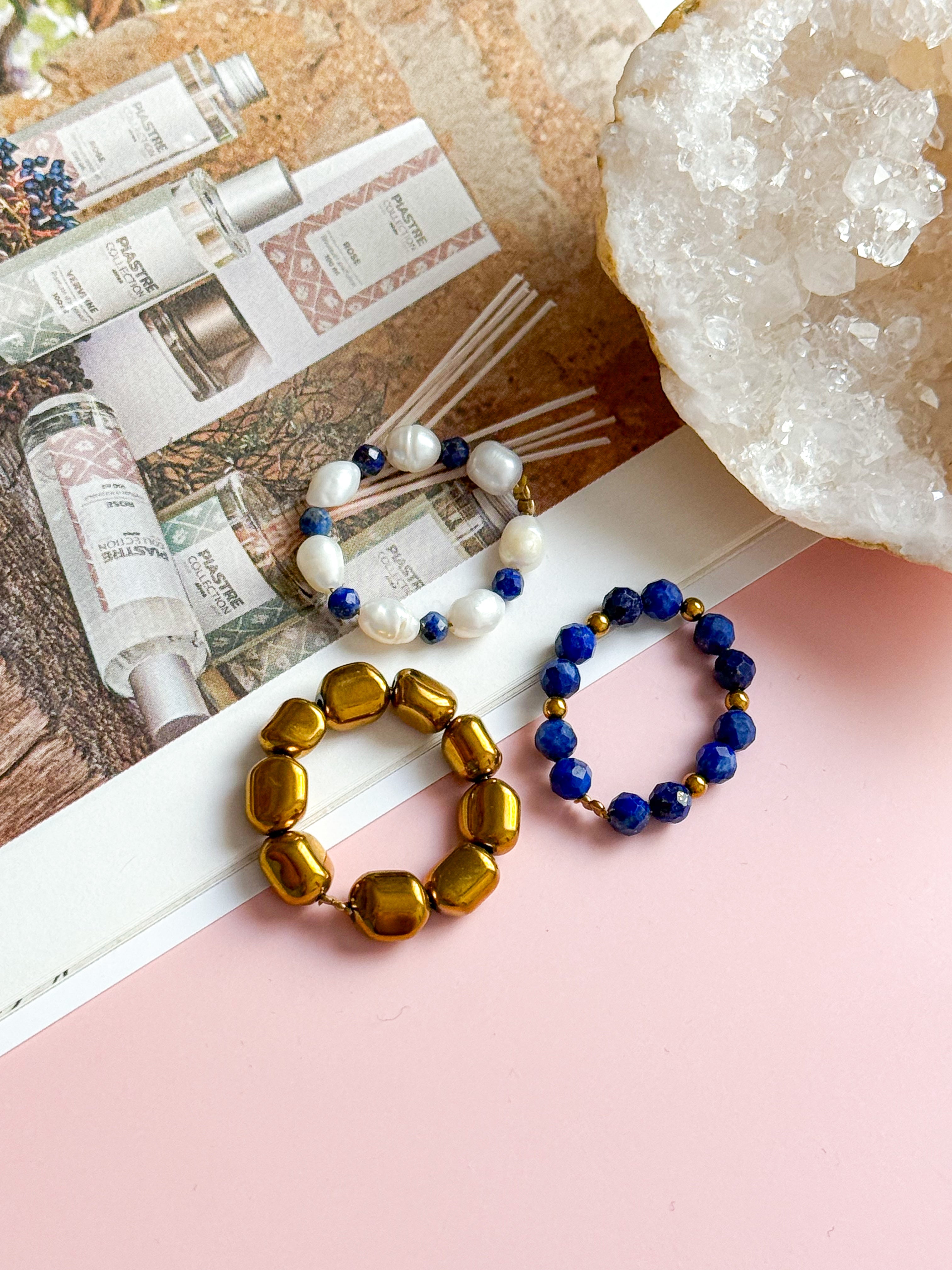 Bagues de birks - Perle d'eau douce & Lapis lazuli