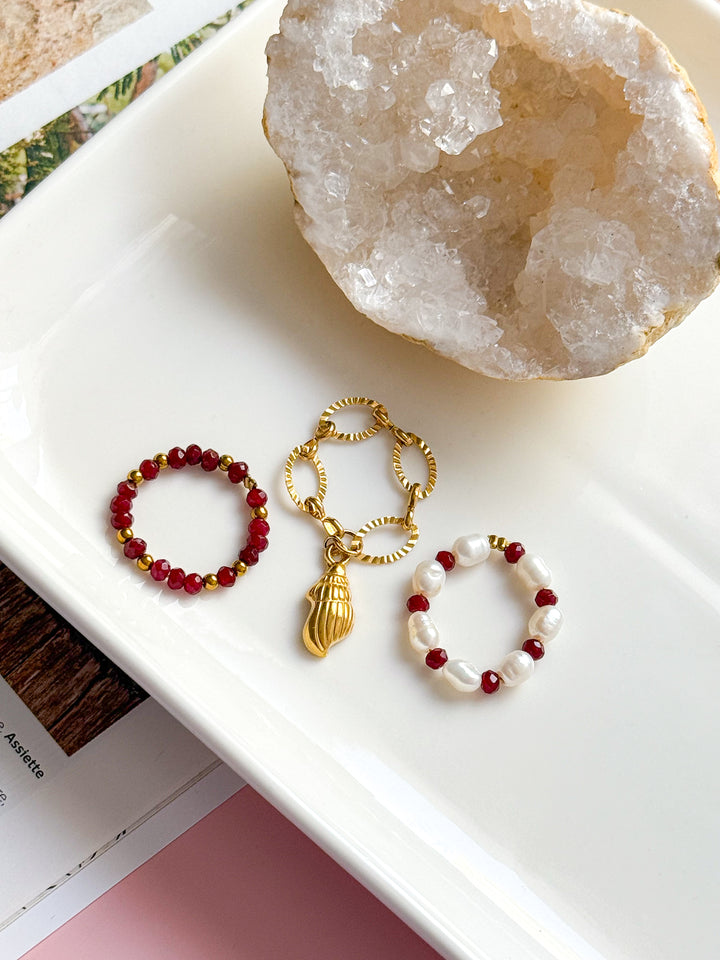 Bagues de birks - Jade bordeaux & Perle d'eau douce