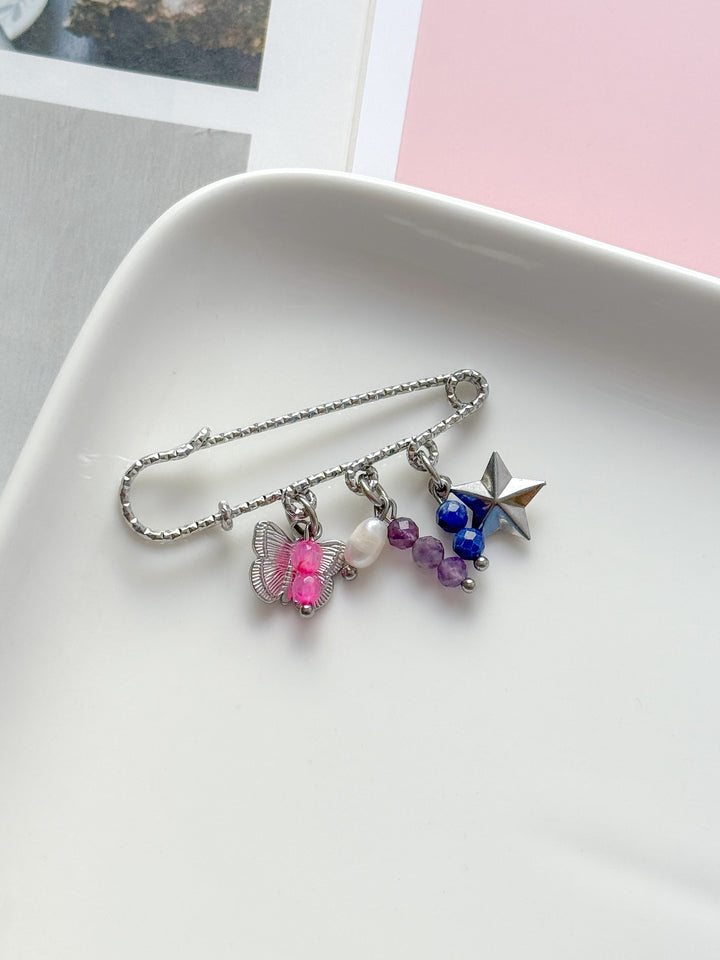 Épingle chaussures TINA - Agate rose, Lapis Lazuli & Améthyste