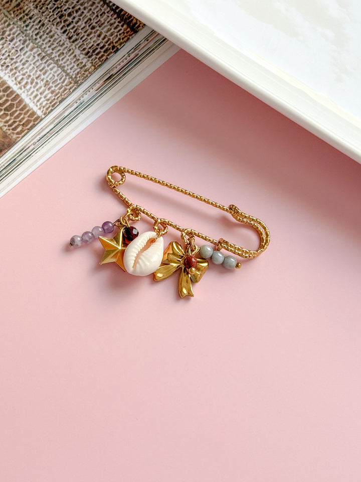 Épingle/broche JULIETTE - Améthyste, Grenat, Jaspe rouge et verre tchèque
