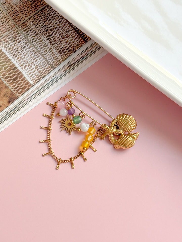Épingle/broche LAURÈNE - Quarz rose, Améthyste, Aventurine & tutti quanti