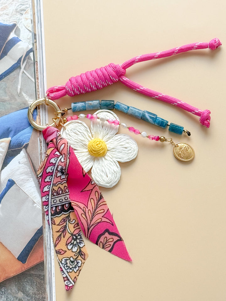 Porte-clés grigris ÉLÉA - Apatite, Agate rose & Perle d'eau douce