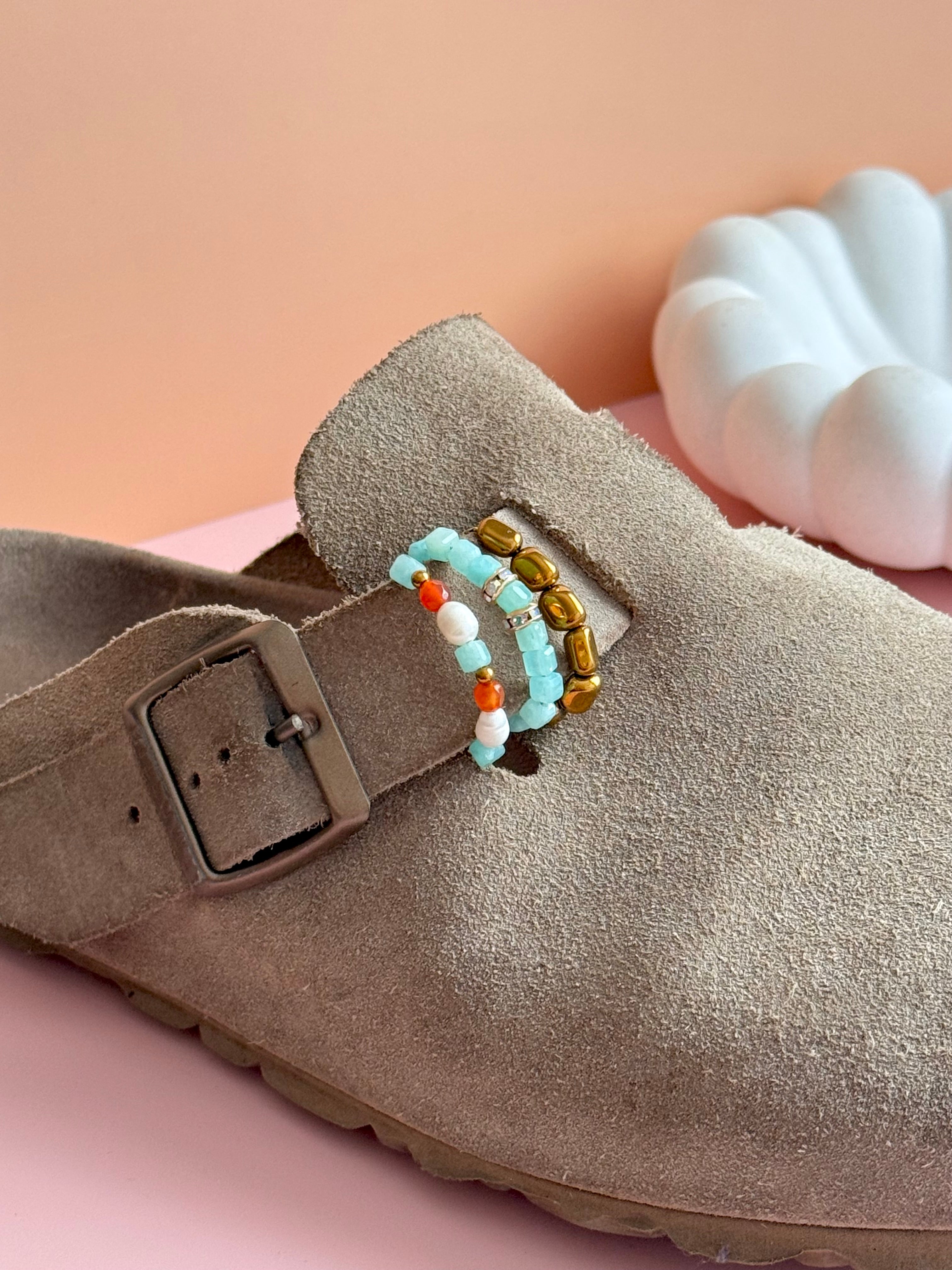 Bagues de birks - Amazonite, Agate orange & Perle d'eau douce