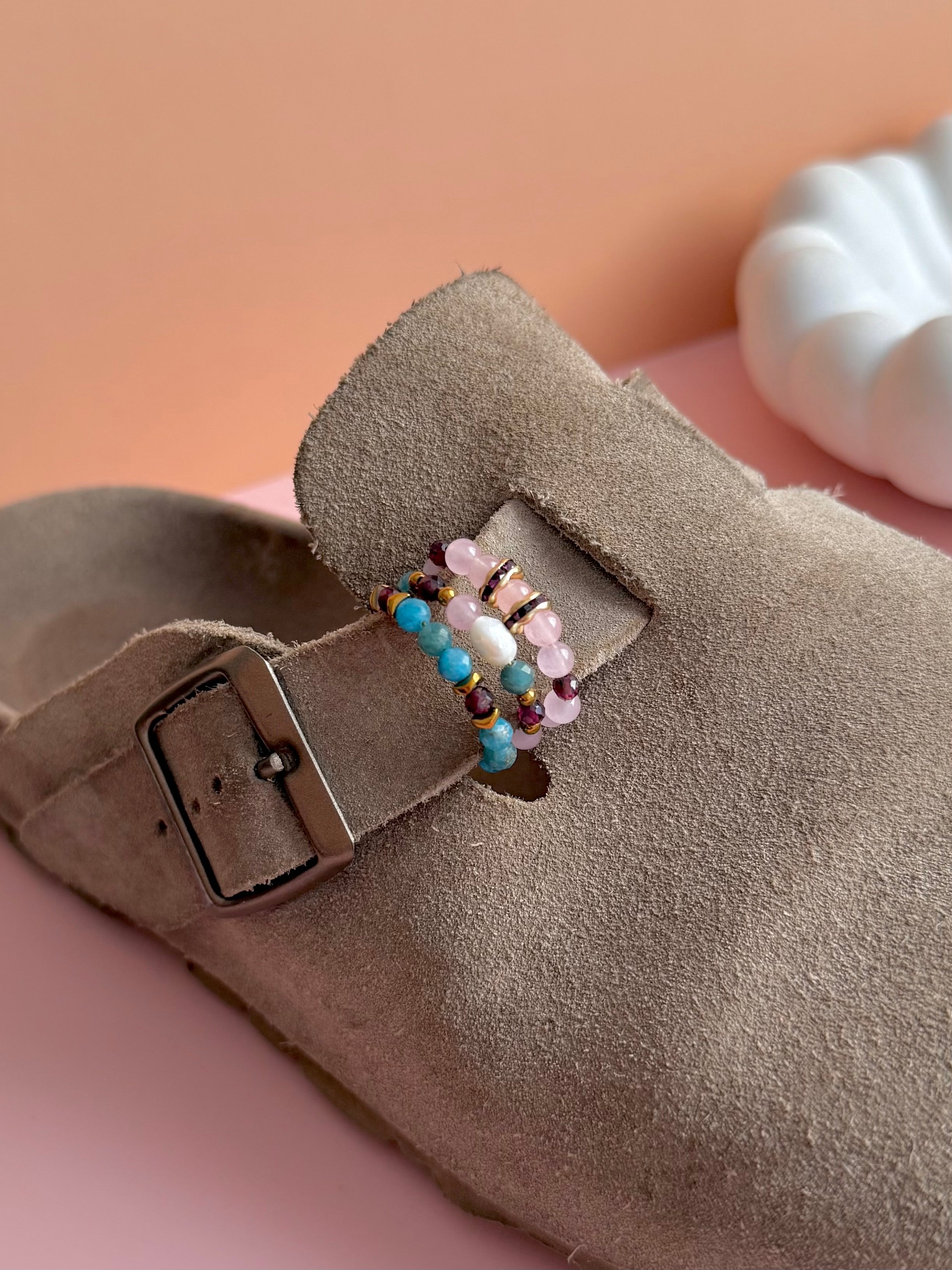 Bagues de birks - Turquoise, Grenat, Quartz rose & Perle d'eau douce