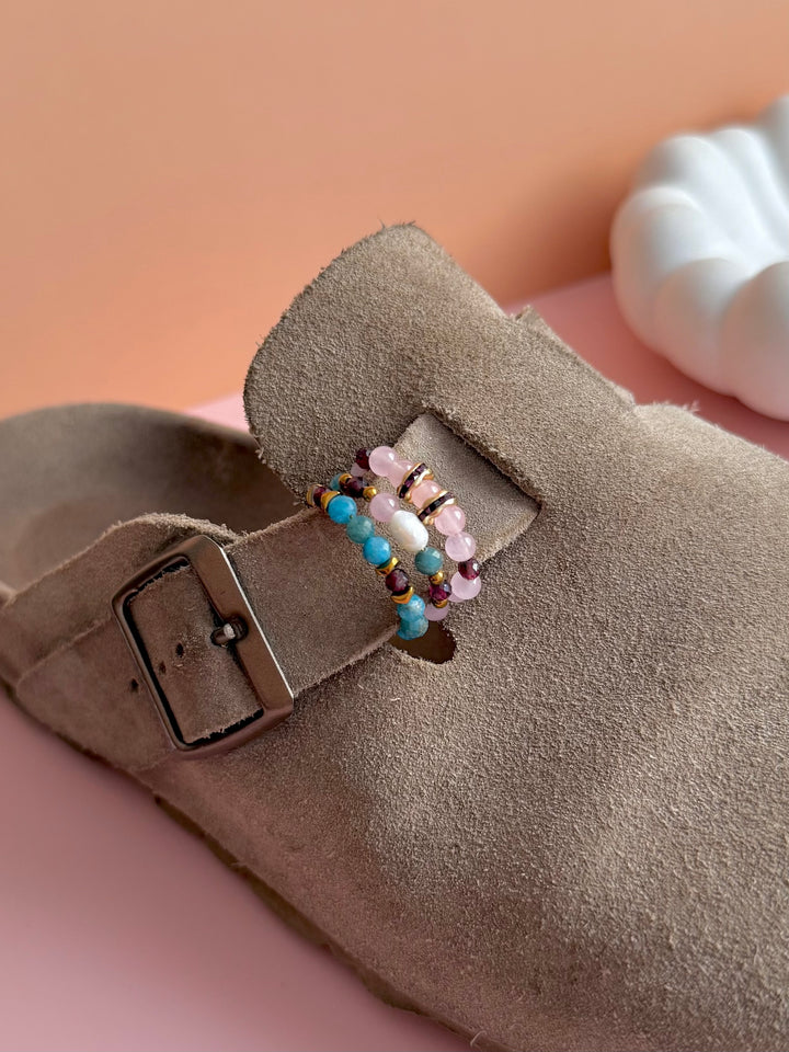 Bagues de birks - Turquoise, Grenat, Quartz rose & Perle d'eau douce