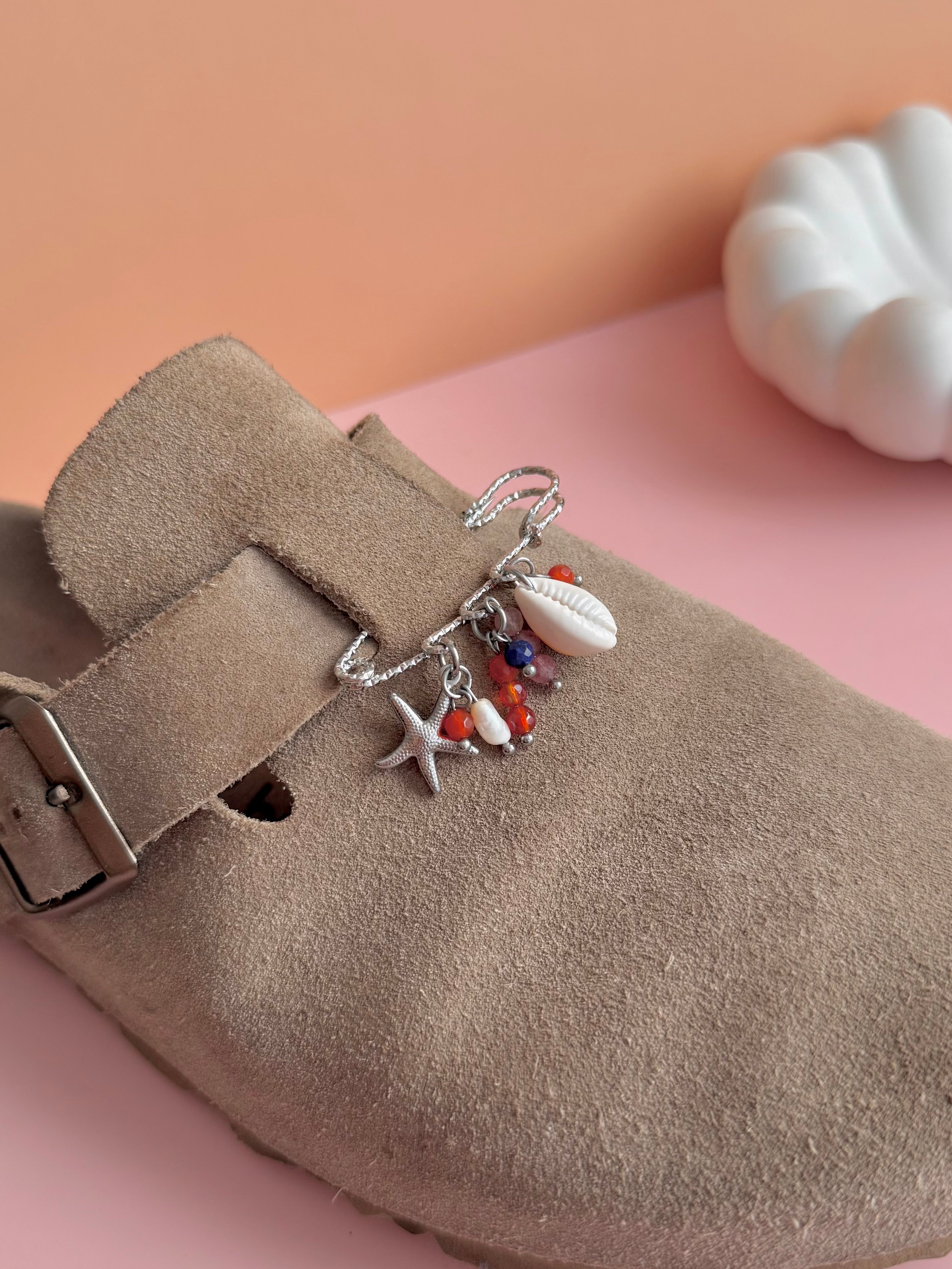 Épingle/broche MAGUETTE - Agate orange, Lapis Lazuli, Quartz fraise & Perle d'eau douce