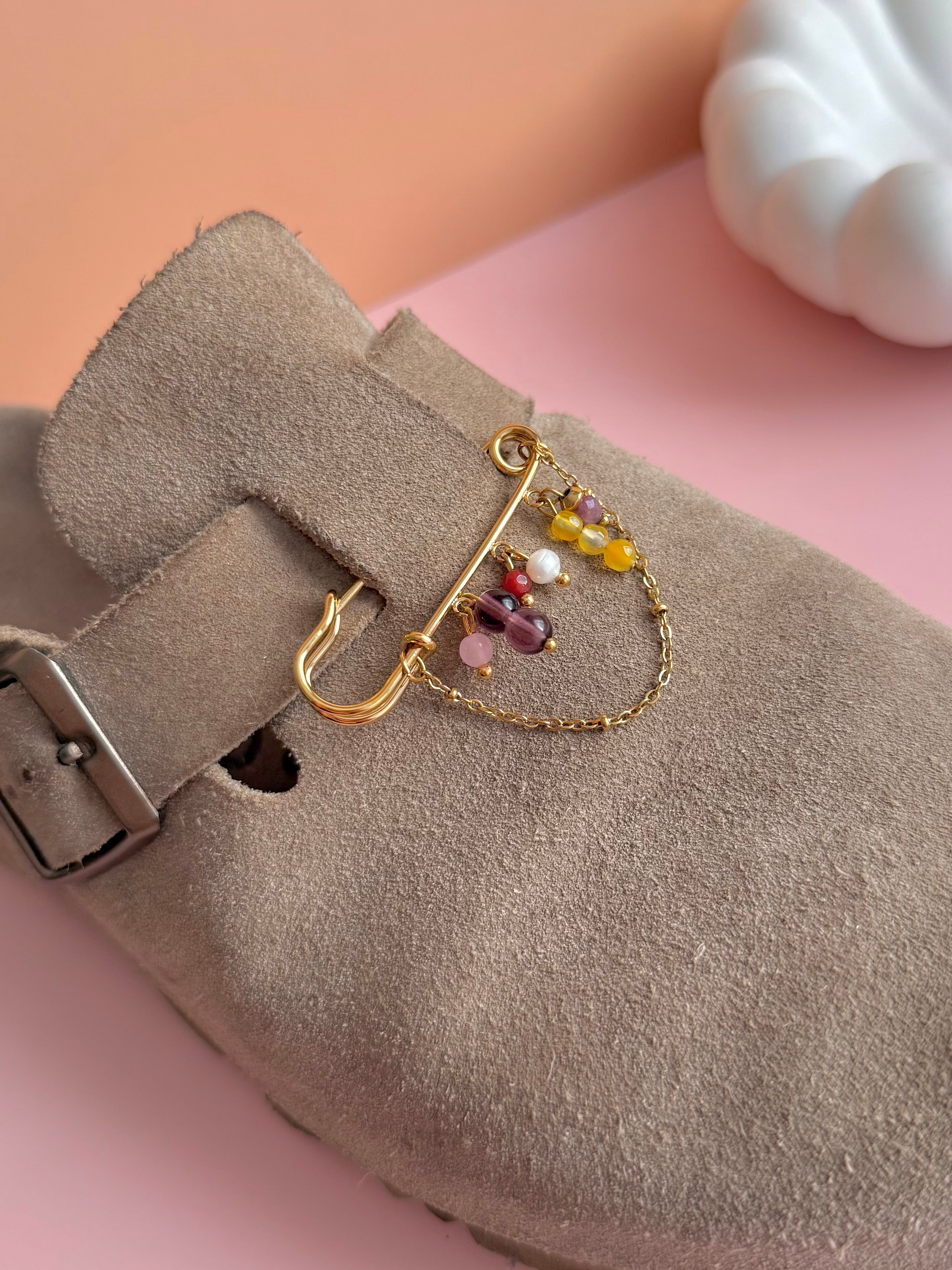 Épingle/broche KARINE - Agate jaune, Quartz fraise, Quartz rose & tutti quanti