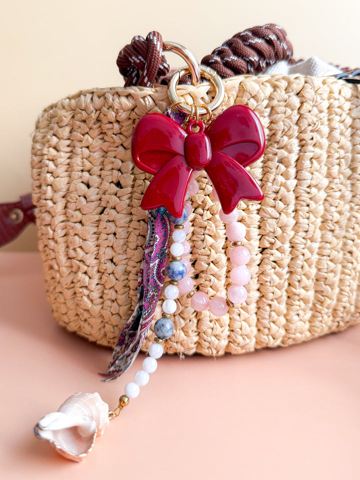 Porte-clés grigris GLADYS - Calcite rose, Pierre de lune & Sodalite
