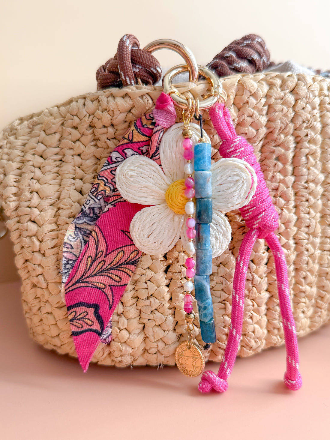 Porte-clés grigris ÉLÉA - Apatite, Agate rose & Perle d'eau douce