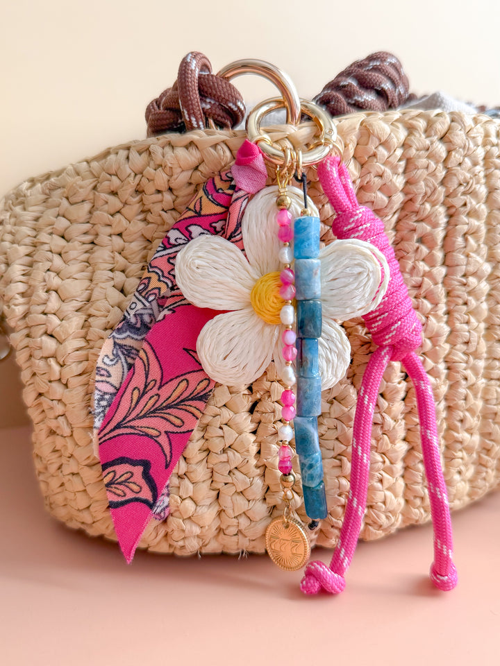 Porte-clés grigris ÉLÉA - Apatite, Agate rose & Perle d'eau douce