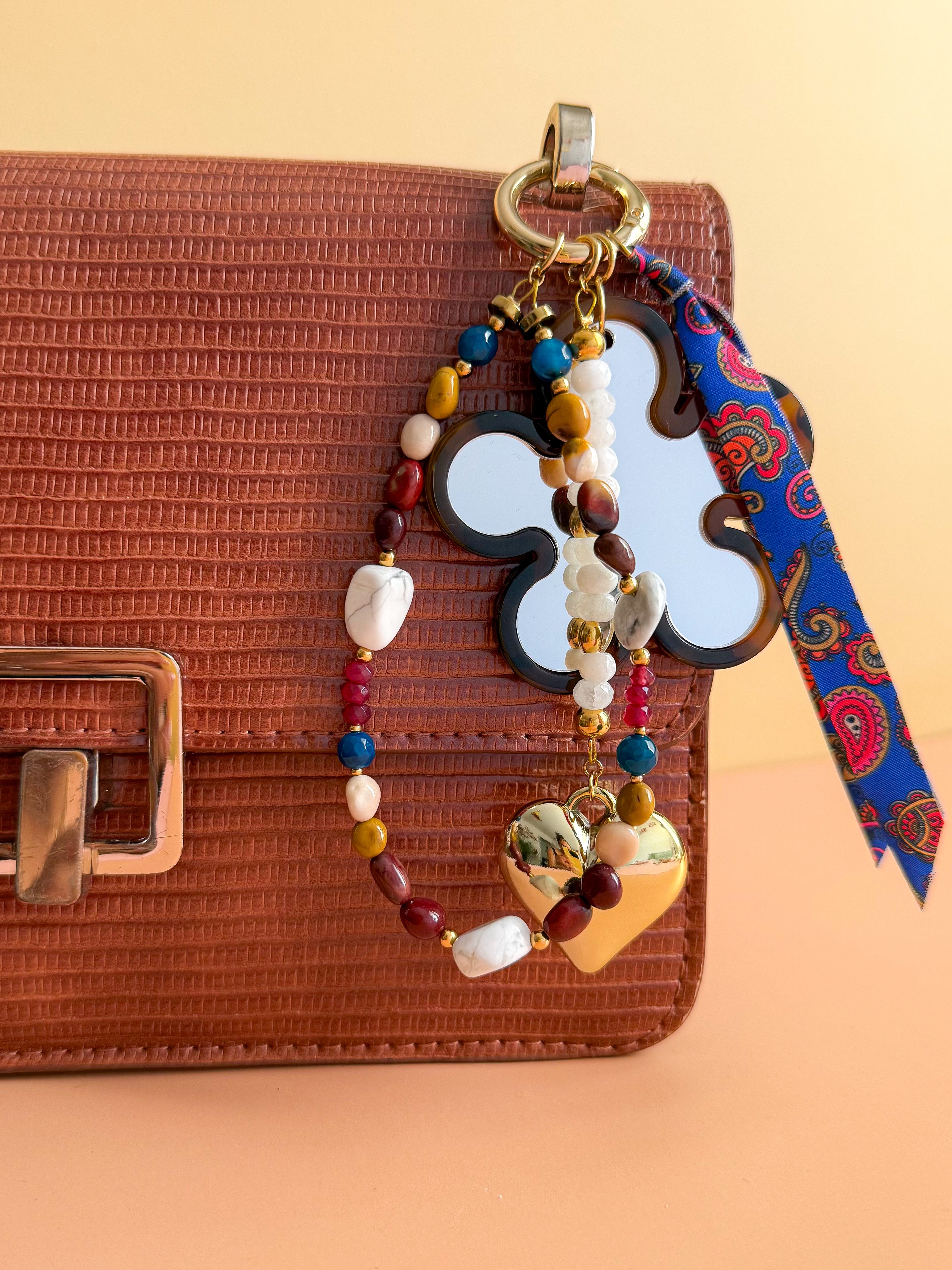 Porte-clés grigris ÉLÉONORE - Howlite, Agate bleue, Jaspe & tutti quanti
