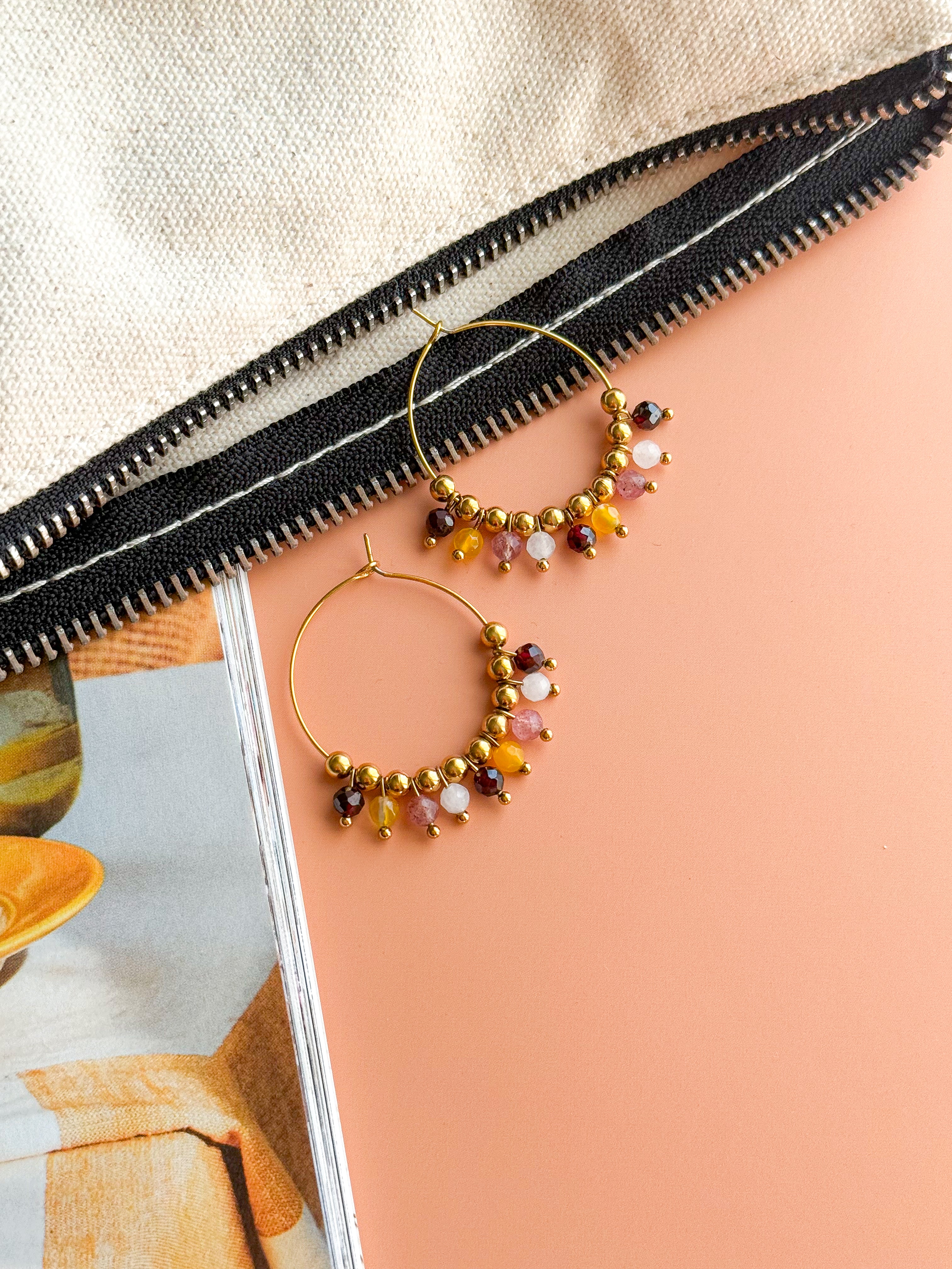 Créoles SOPHIE Agate & Grenat - Apaisement émotionnel, confiance en soi, optimisme