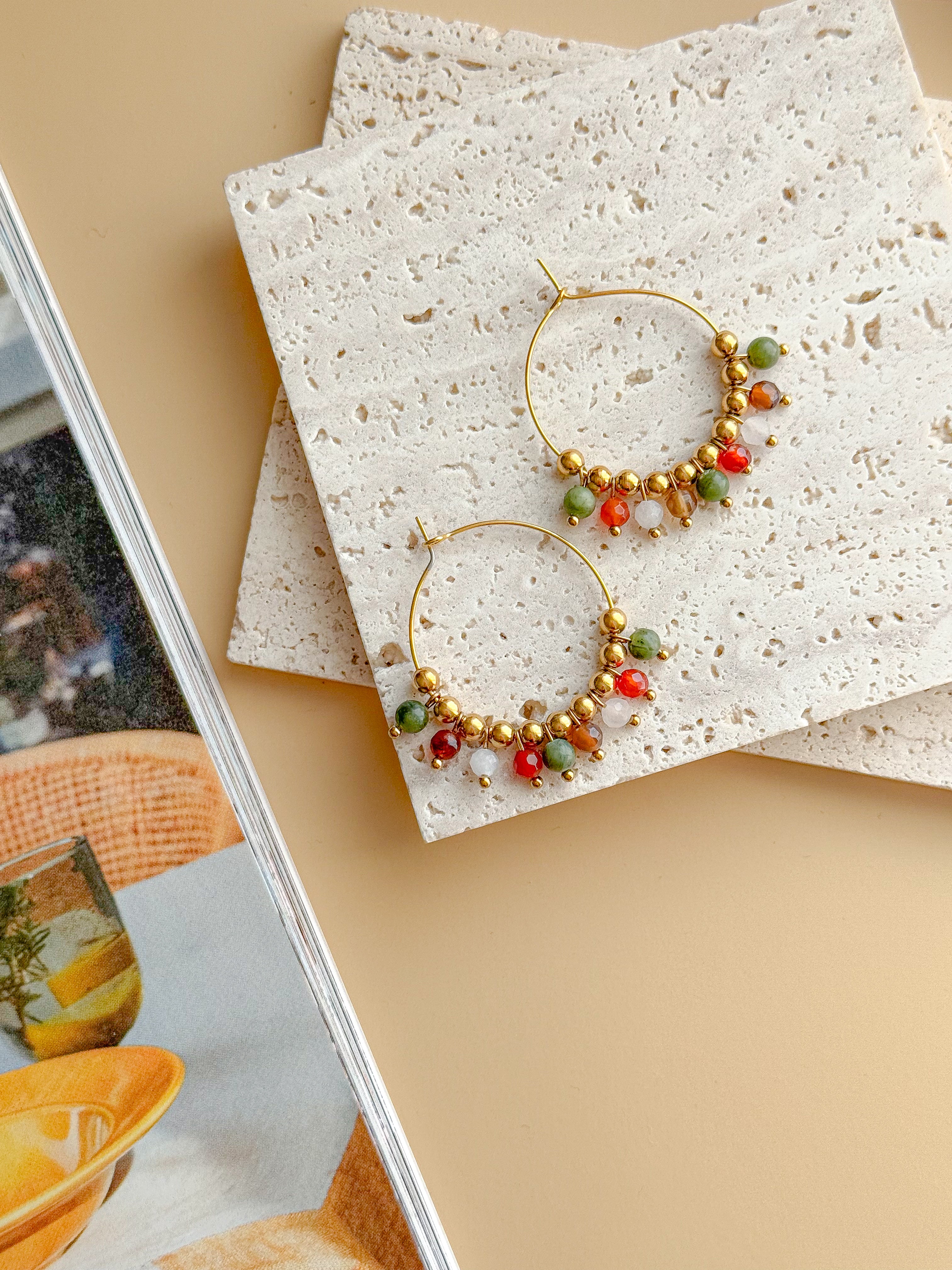 Créoles SOPHIE Agate & Serpentine - Ancrage, libération des blocages, équilibre émotionnel