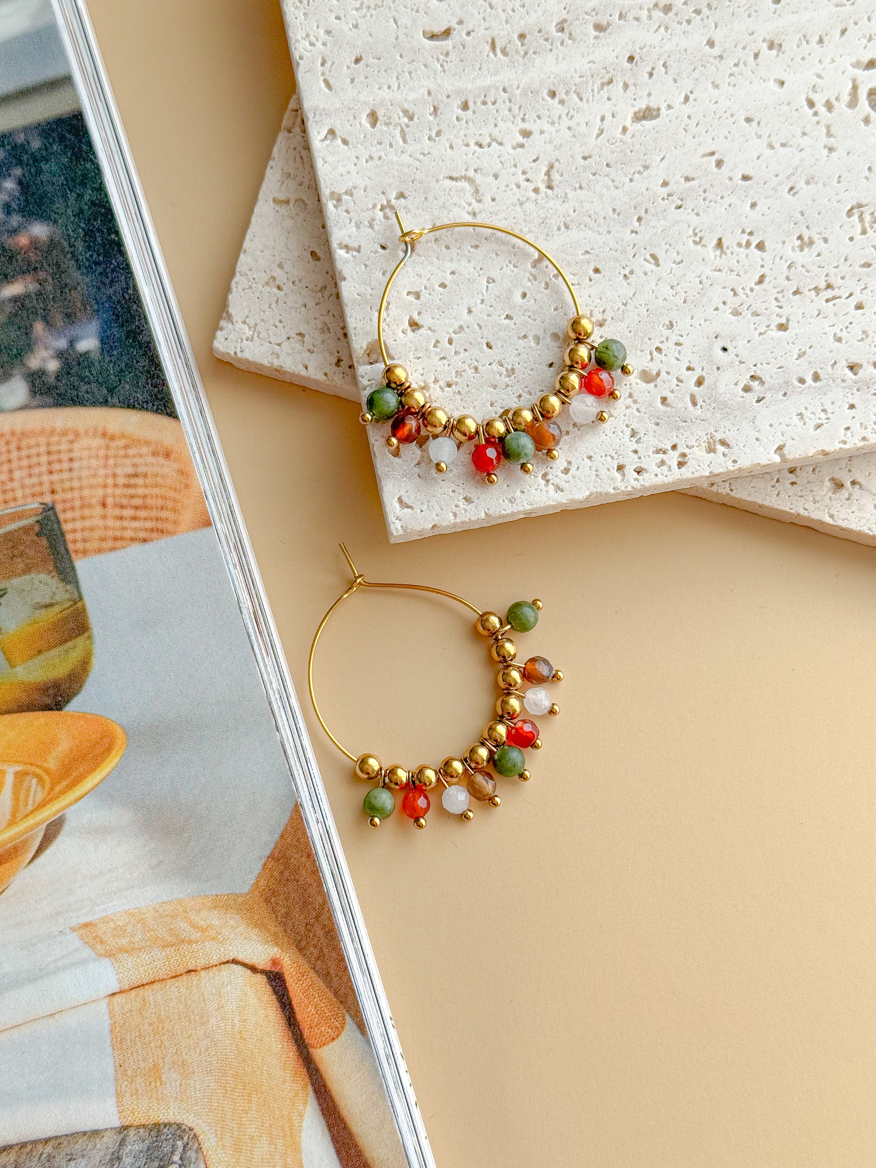 Créoles SOPHIE Agate & Serpentine - Ancrage, libération des blocages, équilibre émotionnel