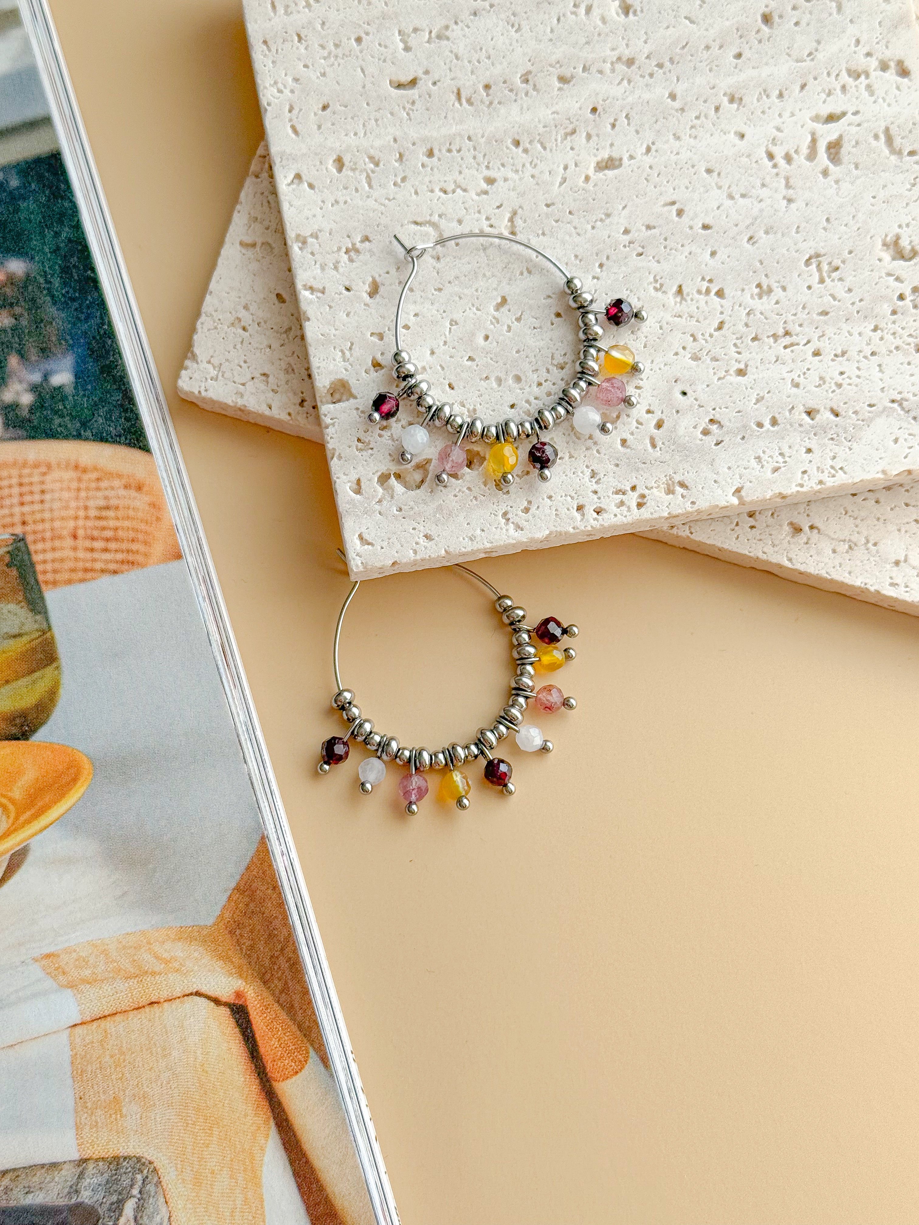 Créoles SOPHIE Agate & Grenat - Apaisement émotionnel, confiance en soi, optimisme