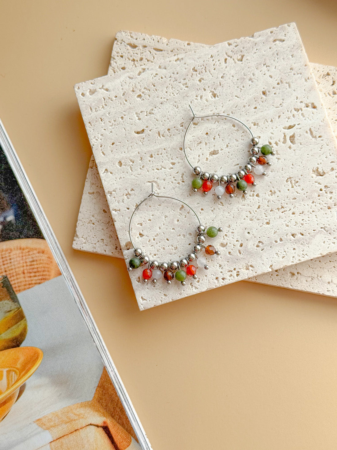 Créoles SOPHIE Agate & Serpentine - Ancrage, libération des blocages, équilibre émotionnel