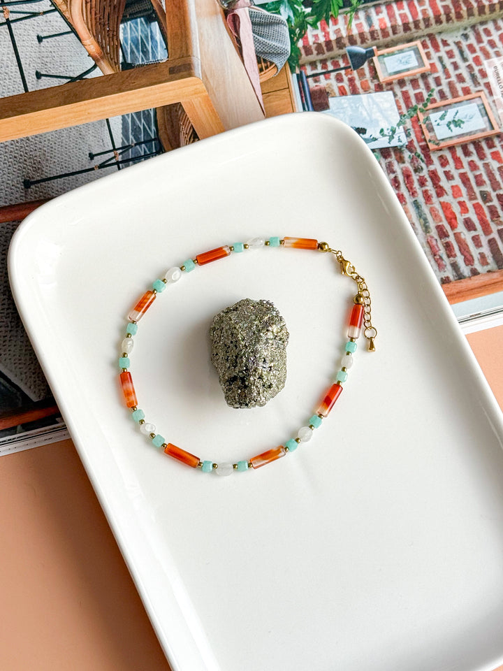Bracelet de cheville TIFFANY - Pierre de lune, Agate orange & Amazonite