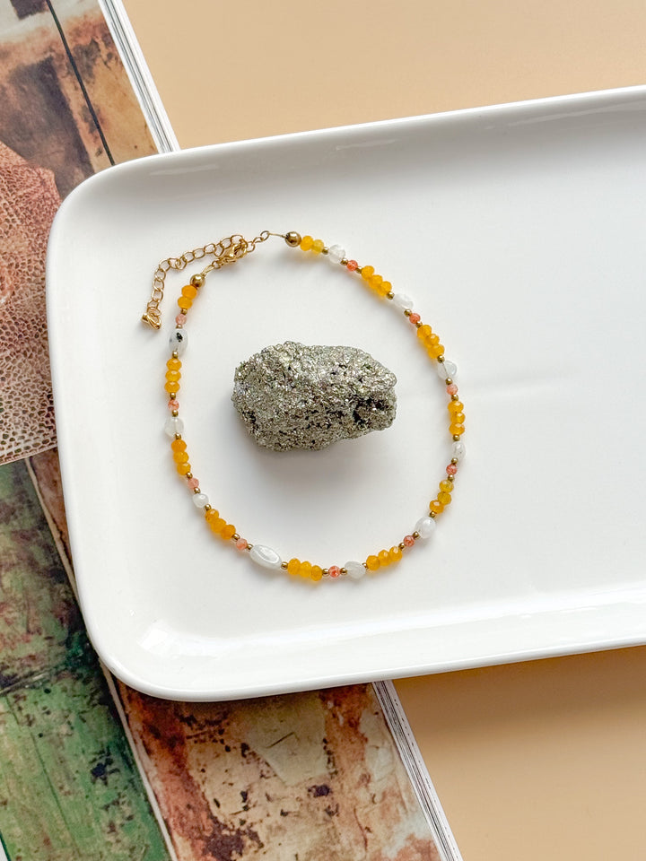 Bracelet de cheville LINA - Pierre de lune, Quartz jaune & Pierre de Soleil