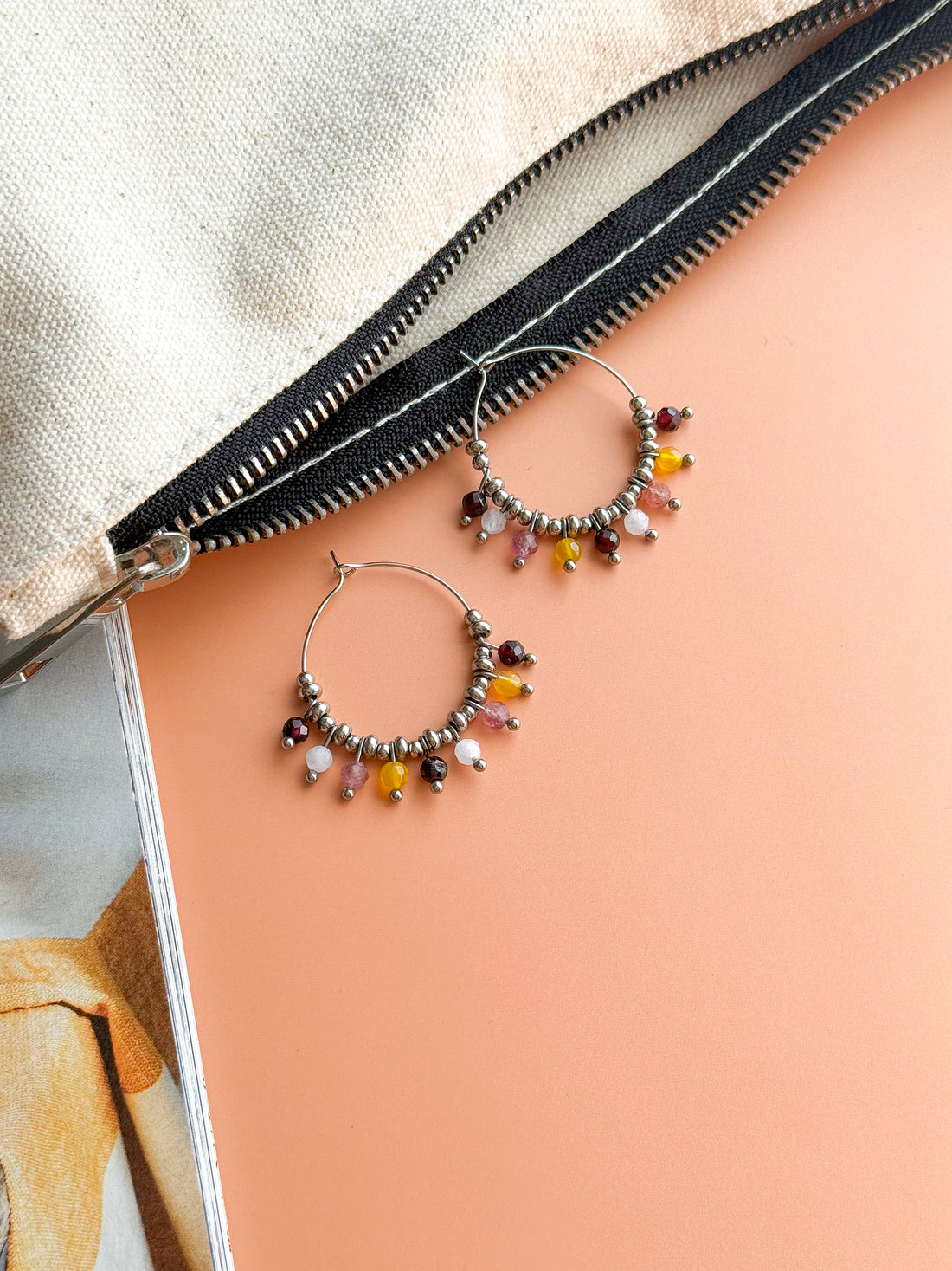 Créoles SOPHIE Agate & Grenat - Apaisement émotionnel, confiance en soi, optimisme