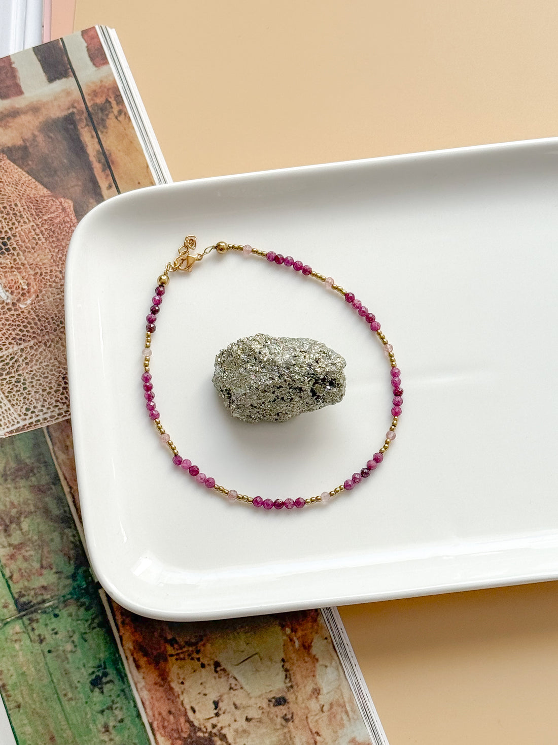 Bracelet de cheville PAOLA - Quartz fraise, Rubis