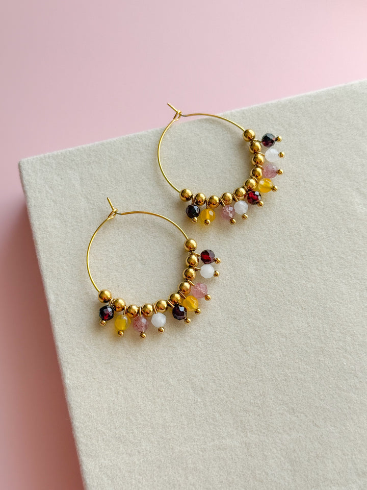 Créoles SOPHIE Agate & Grenat - Apaisement émotionnel, confiance en soi, optimisme