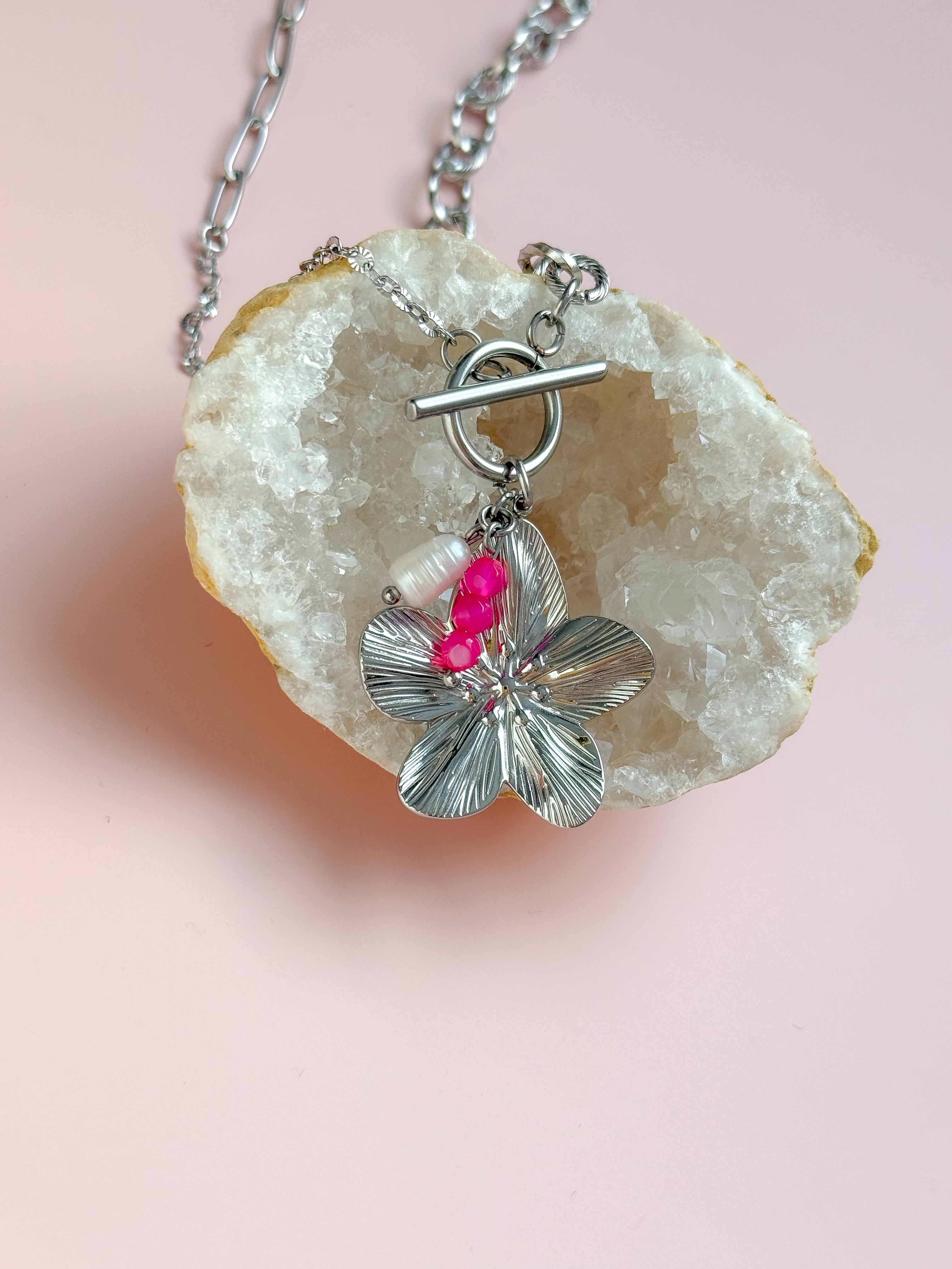 Collier FLORA Agate rose - Amour de soi, ouverture du coeur, apaisement des blessures émotionnelles