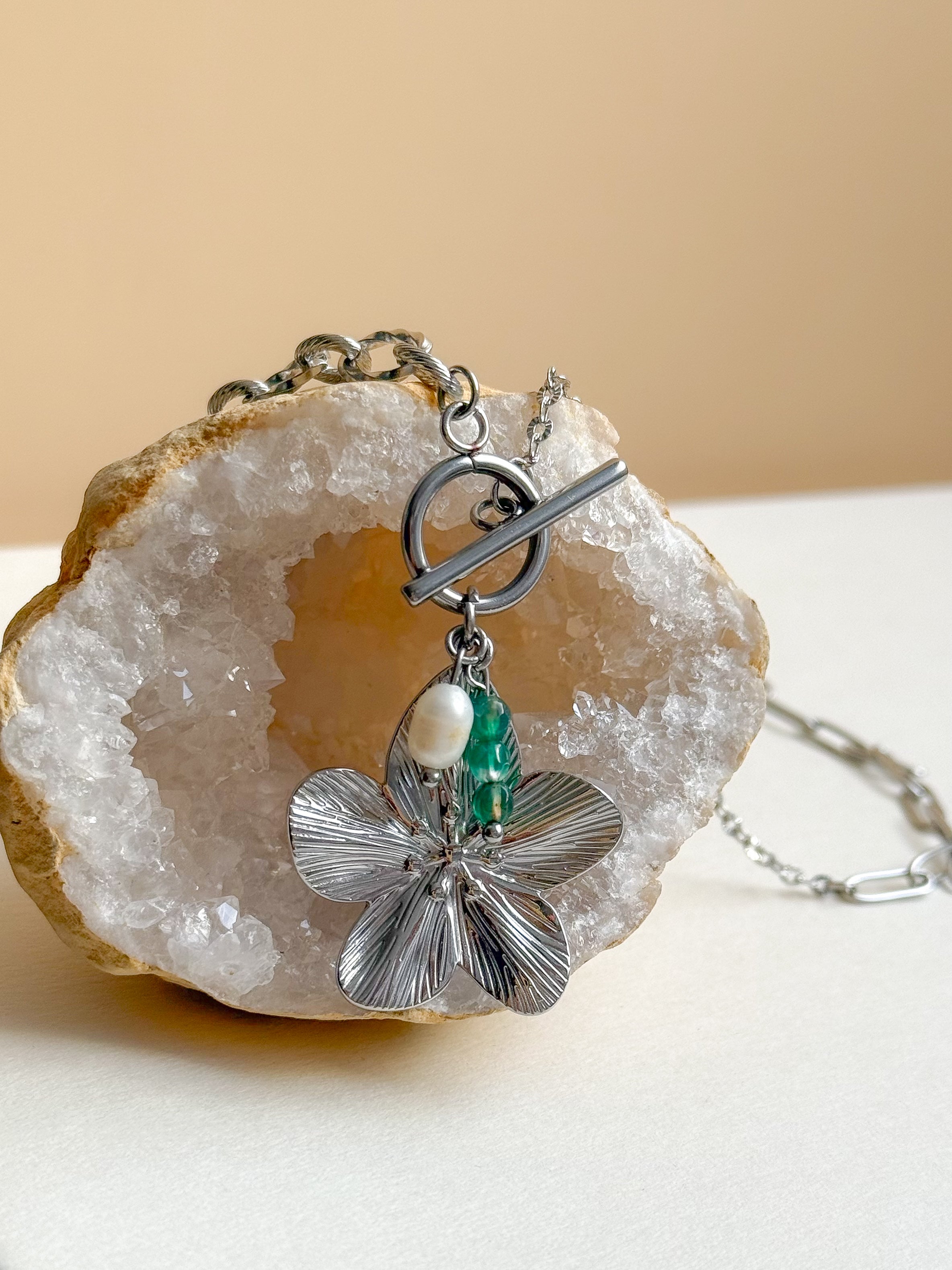 Collier FLORA Agate verte - Équilibre, stabilité, protection