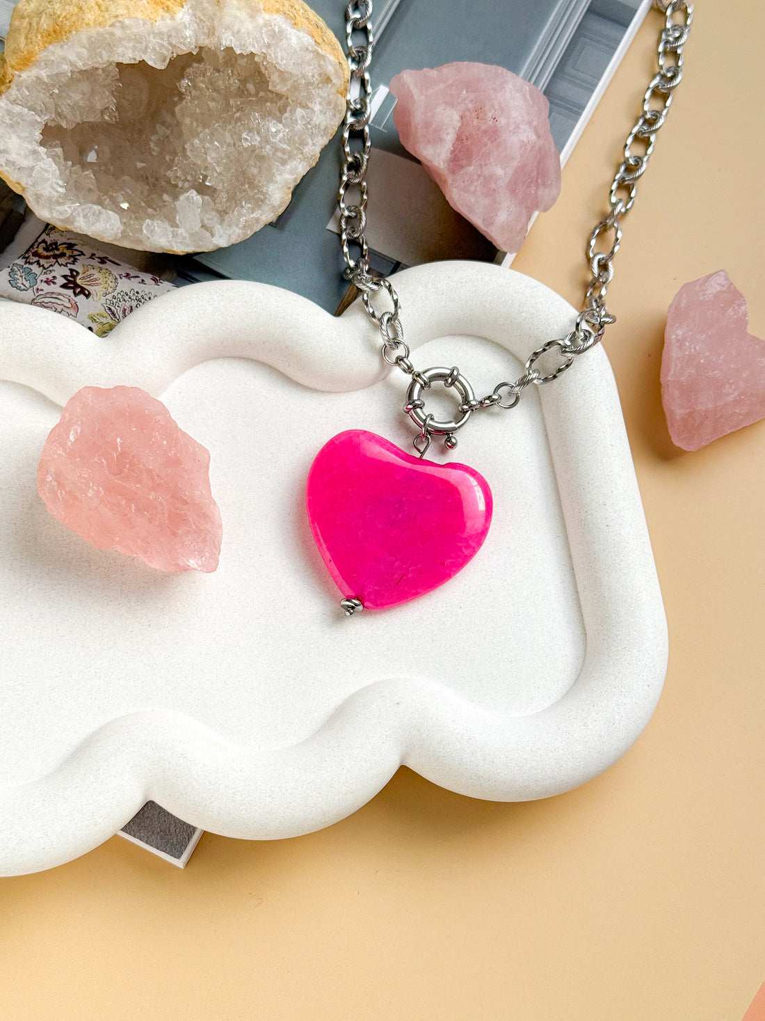 MARIA Necklace - Rose Quartz Stone - Silver