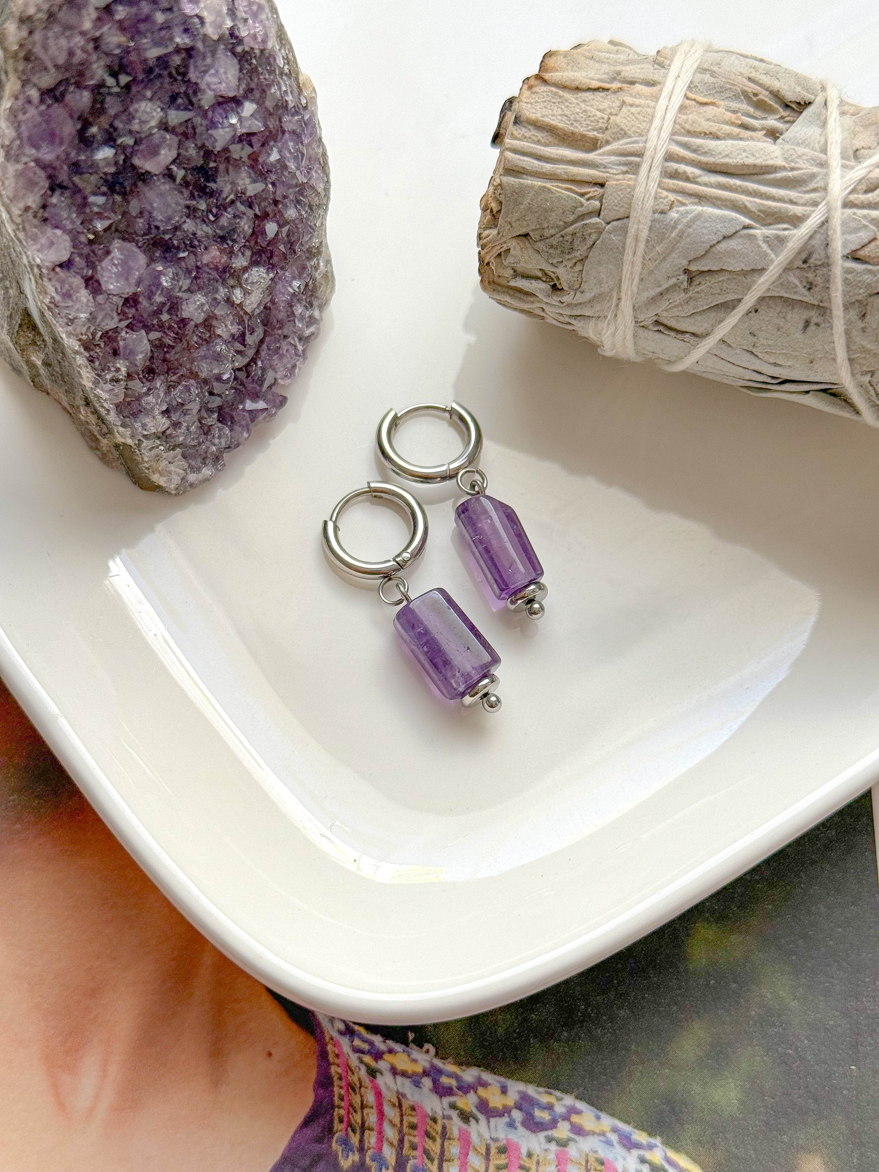 Boucles AURÉLIA Améthyste - Protection, apaisement émotionnel, alignement intérieur