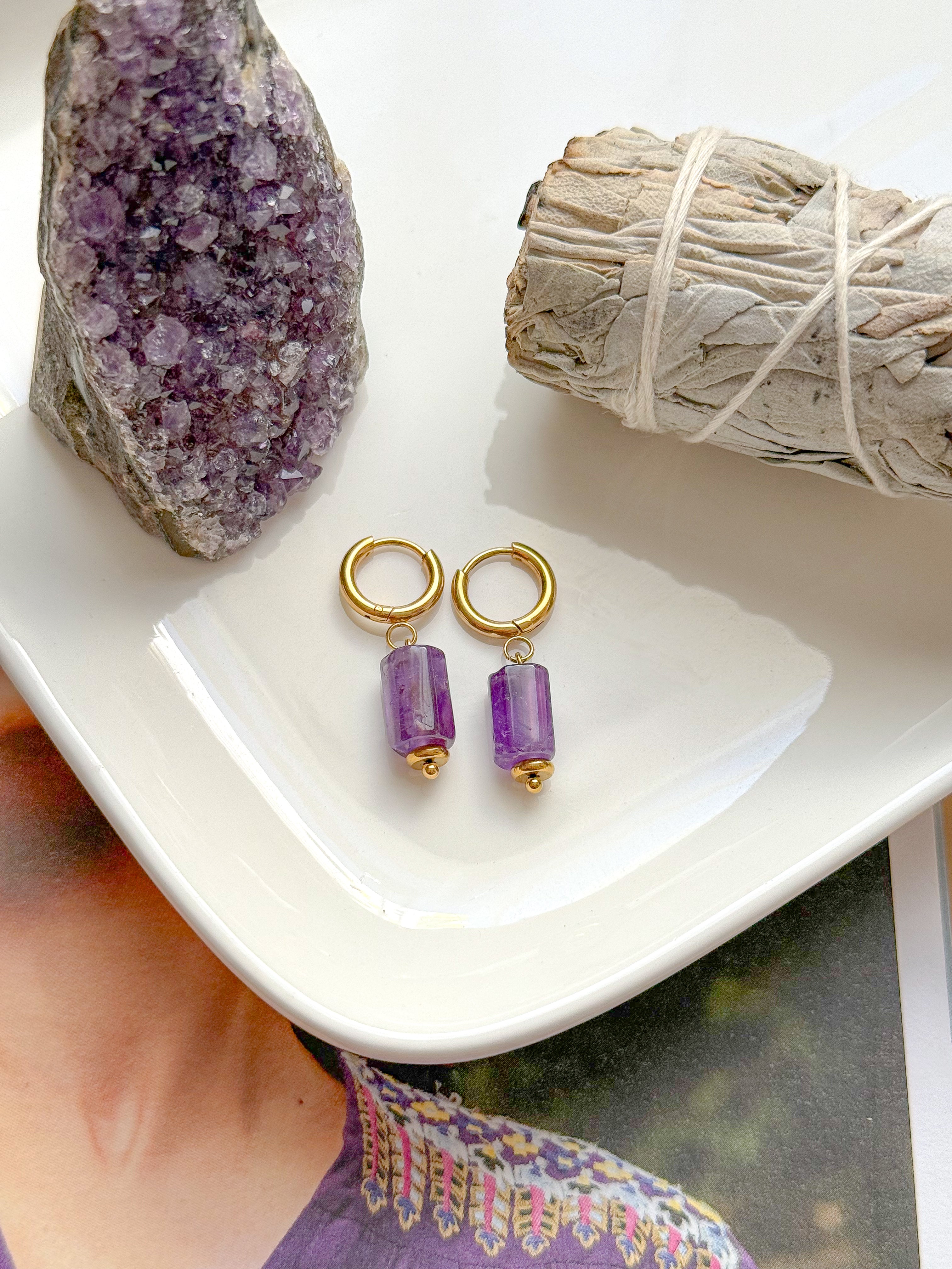 Boucles AURÉLIA Améthyste - Protection, apaisement émotionnel, alignement intérieur