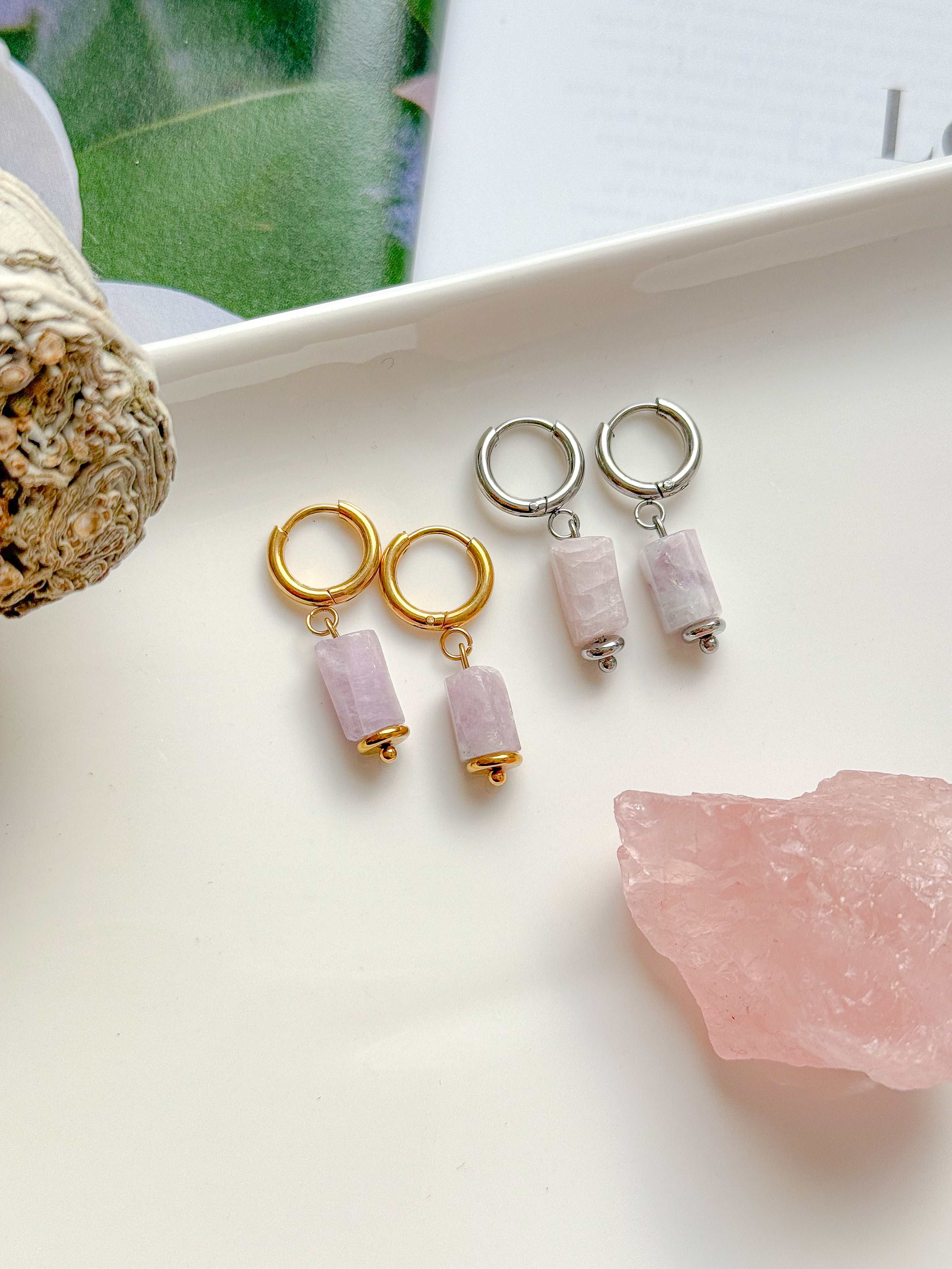 Boucles AURÉLIA Kunzite - Équilibre émotionnel, amour de soi, lâcher-prise