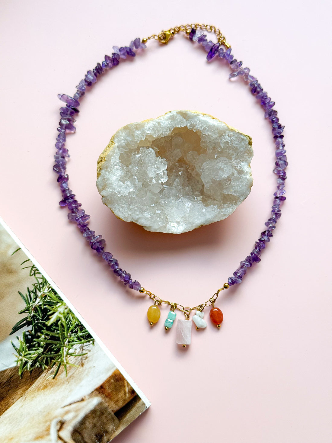 Collier MAGNOLIA base Améthyste - Sérénité, Équilibre émotionnel, Confiance, Protection