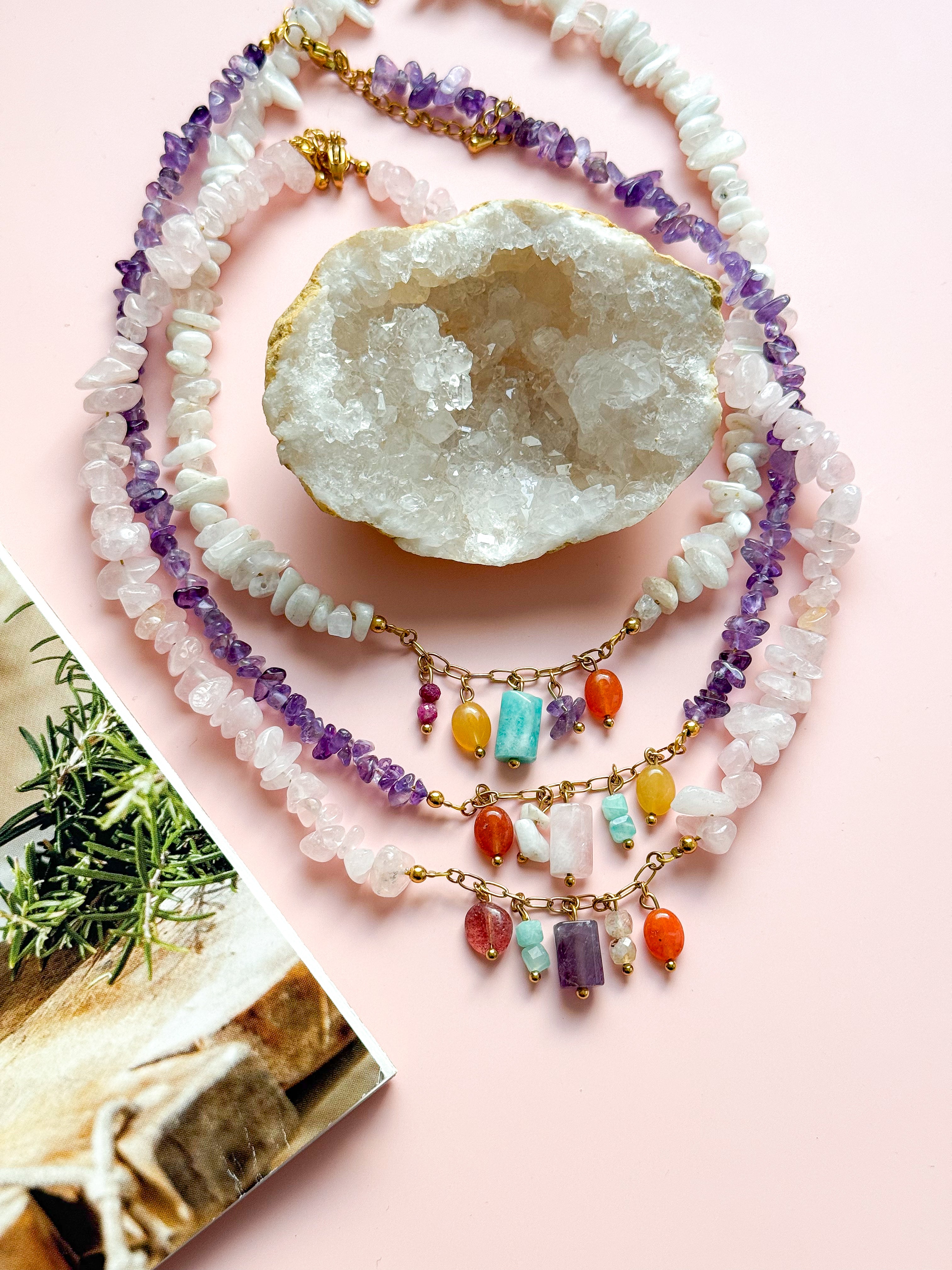 Collier MAGNOLIA base Améthyste - Sérénité, Équilibre émotionnel, Confiance, Protection