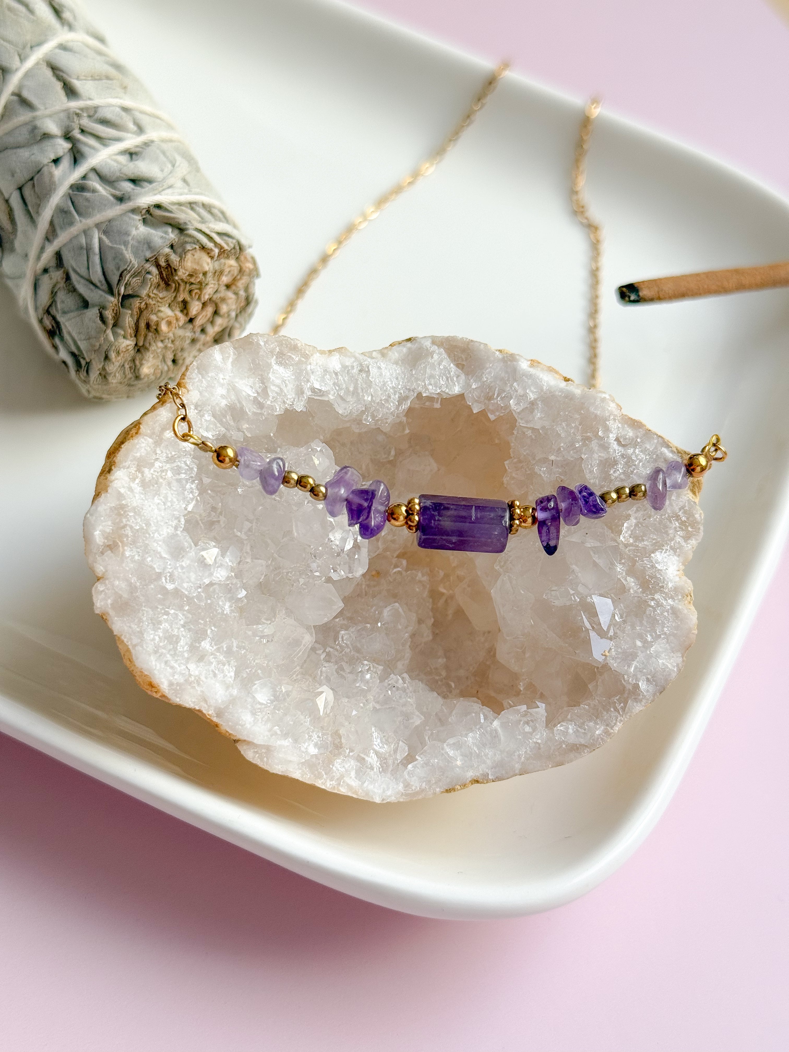 Collier LYS Améthyste - Clarté d'esprit, Protection, Lâcher-prise, Apaisement