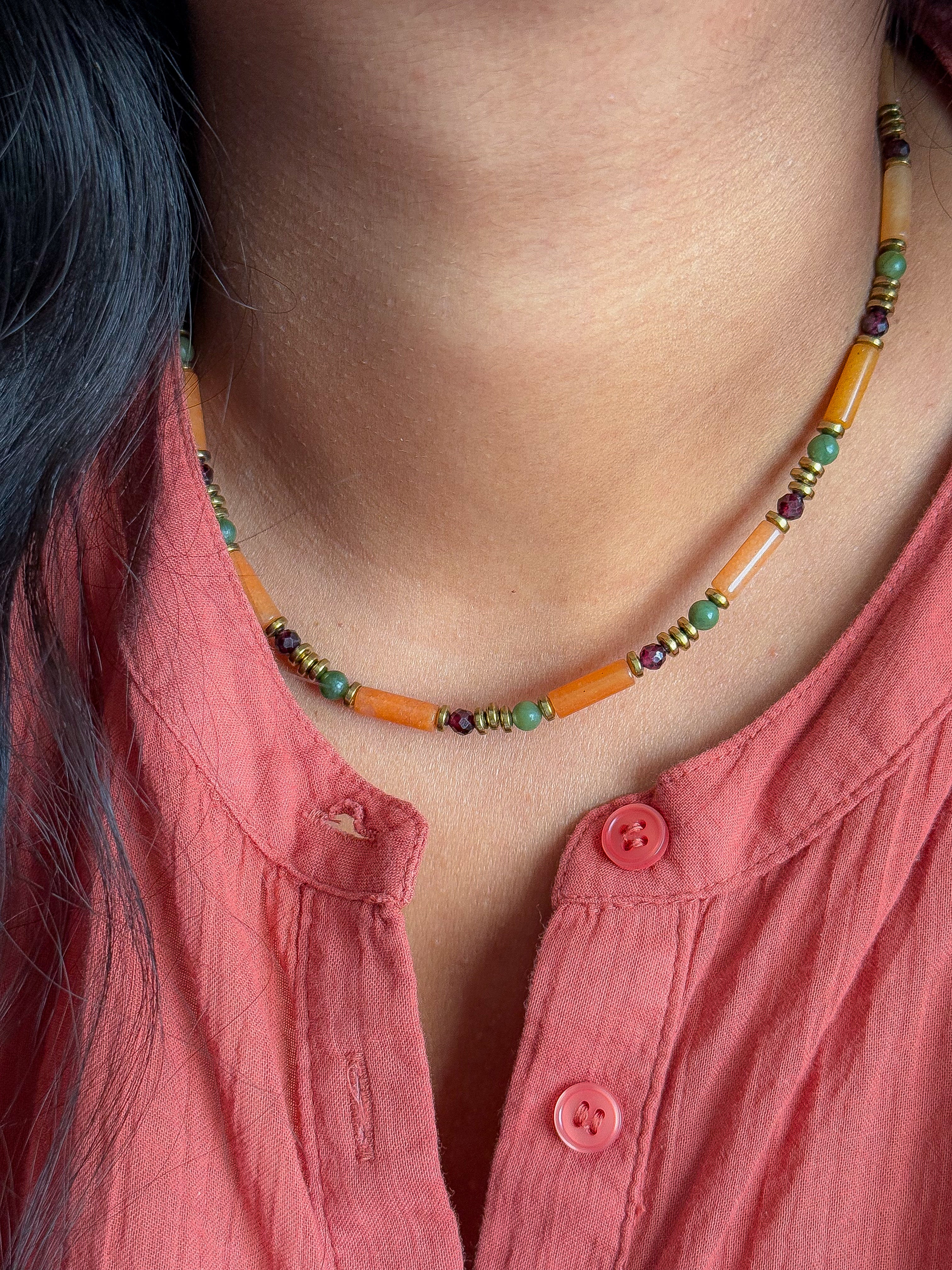 Collier BARBARA Quartz & Serpentine - Stabilité émotionnelle & force intérieure