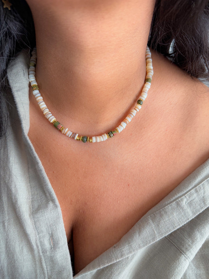 Collier LEELOO Granit vert & Agate Indienne - Stabilité émotionnelle et ancrage