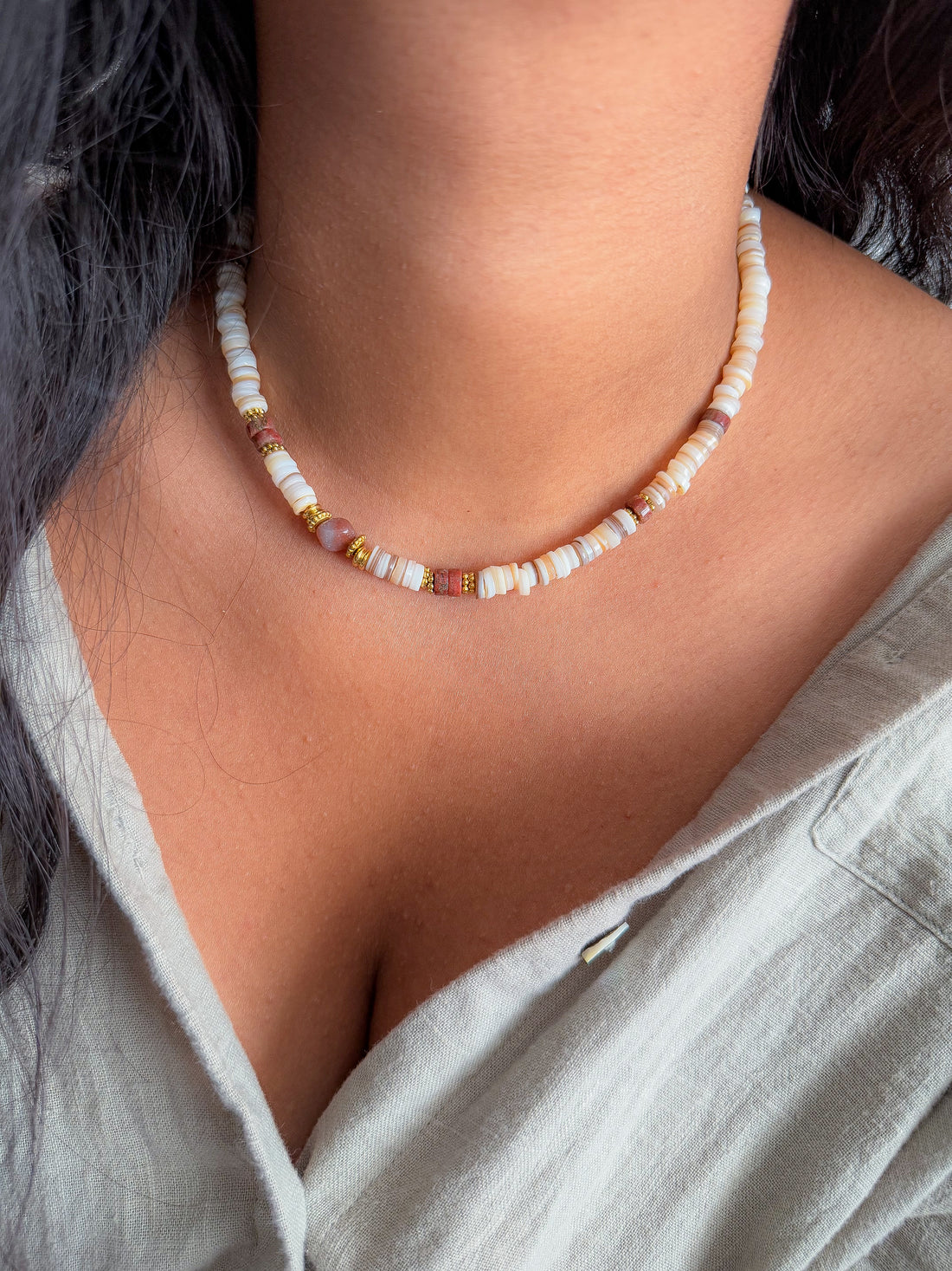 Collier LEELOO Granit rouge & Agate Indienne - Ancrage et équilibre émotionnel