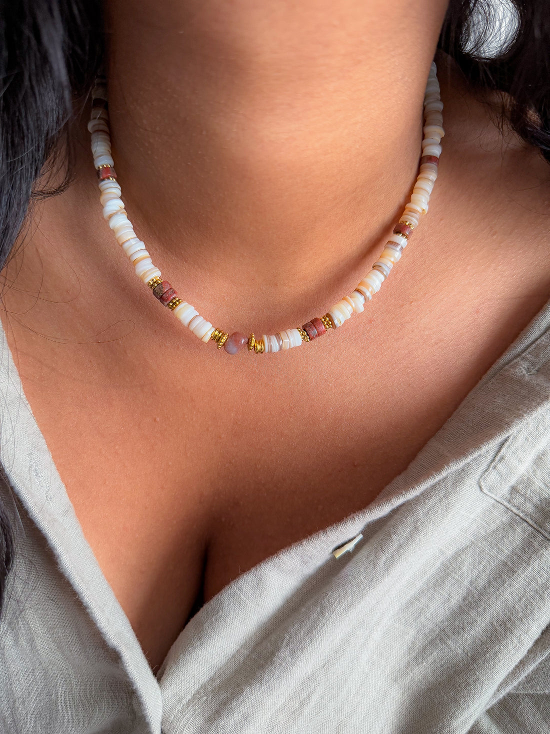 Collier LEELOO Granit rouge & Agate Indienne - Ancrage et équilibre émotionnel