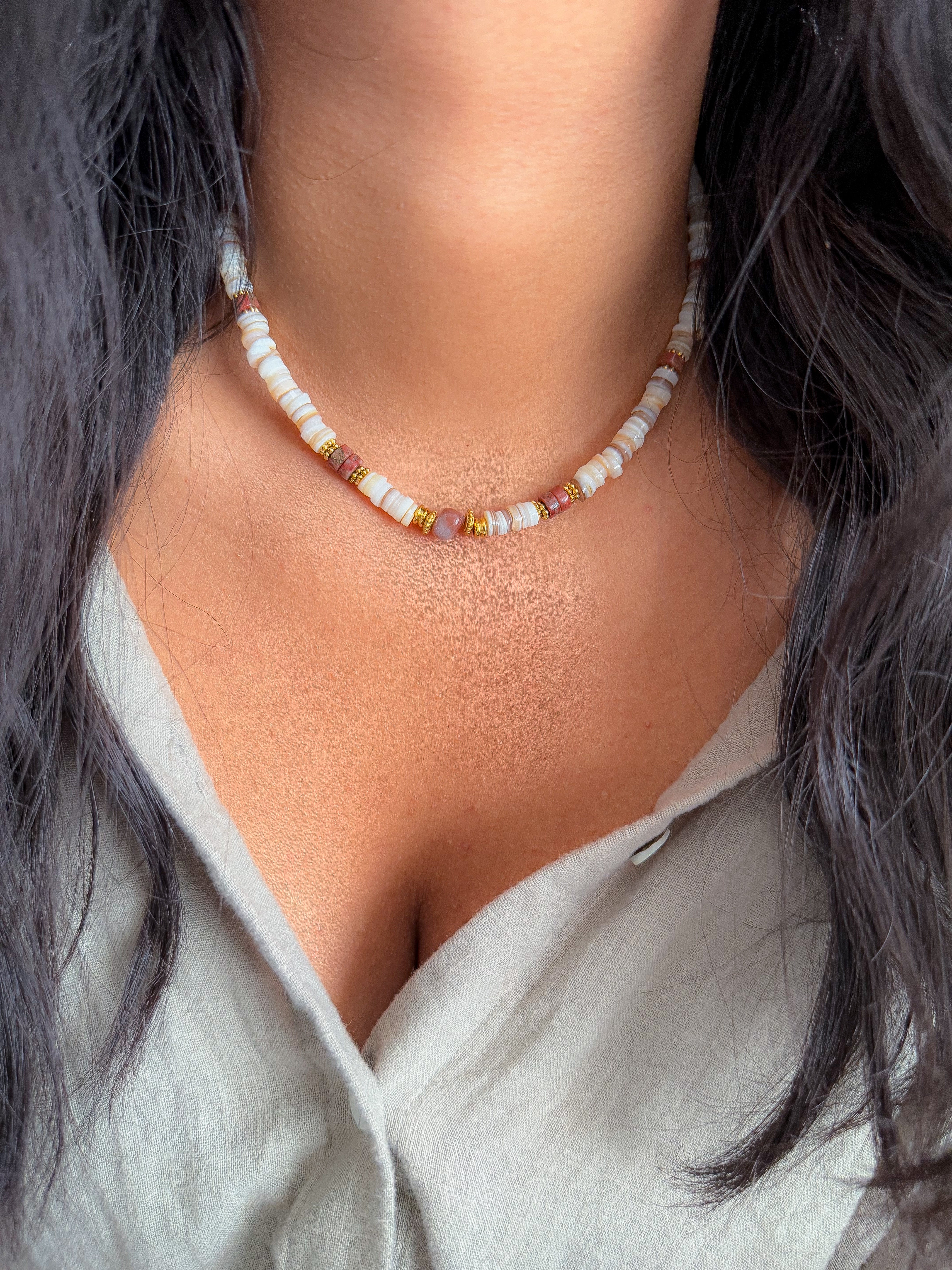 Collier LEELOO Granit rouge & Agate Indienne - Ancrage et équilibre émotionnel