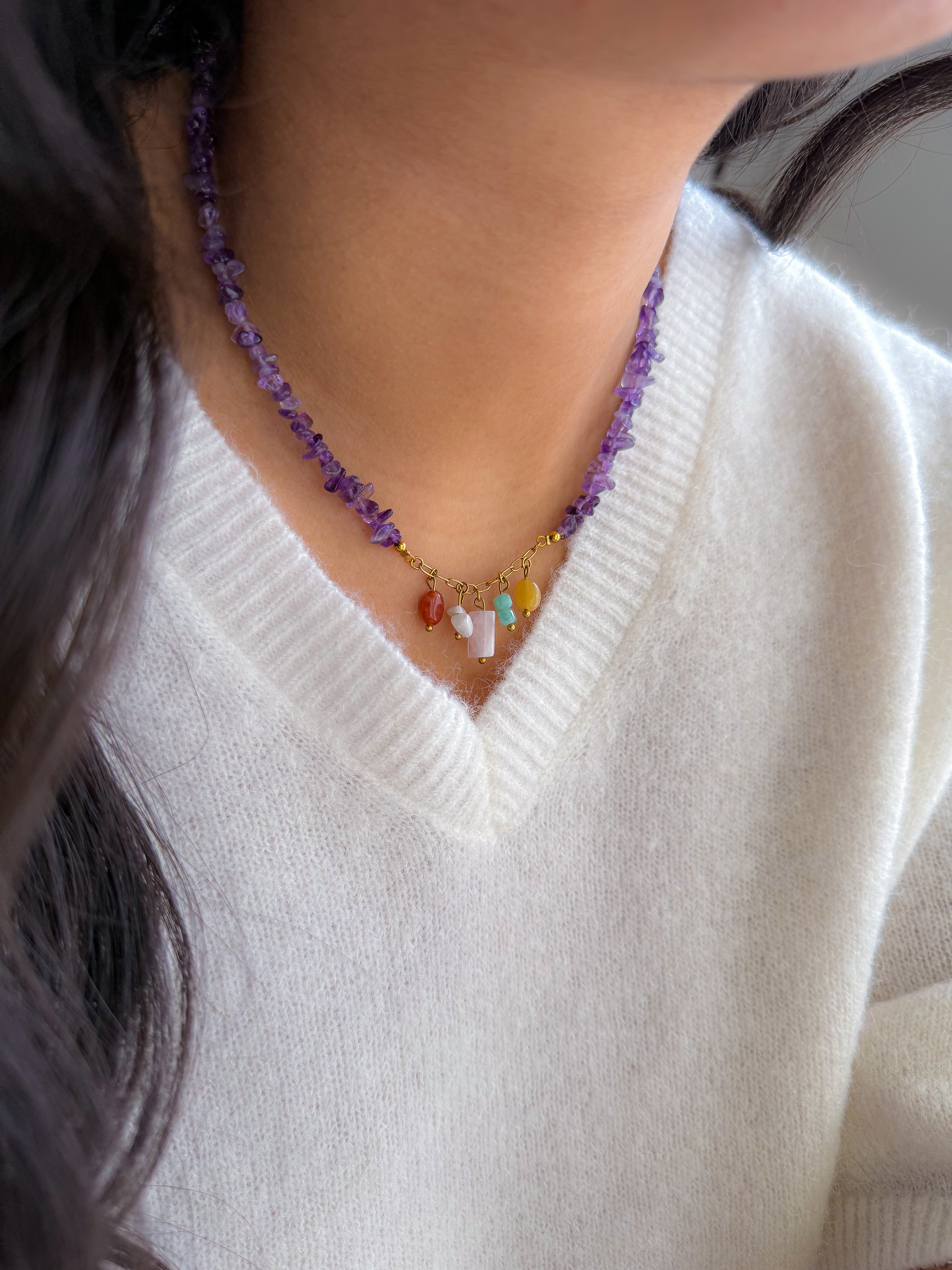 Collier MAGNOLIA base Améthyste - Sérénité, Équilibre émotionnel, Confiance, Protection