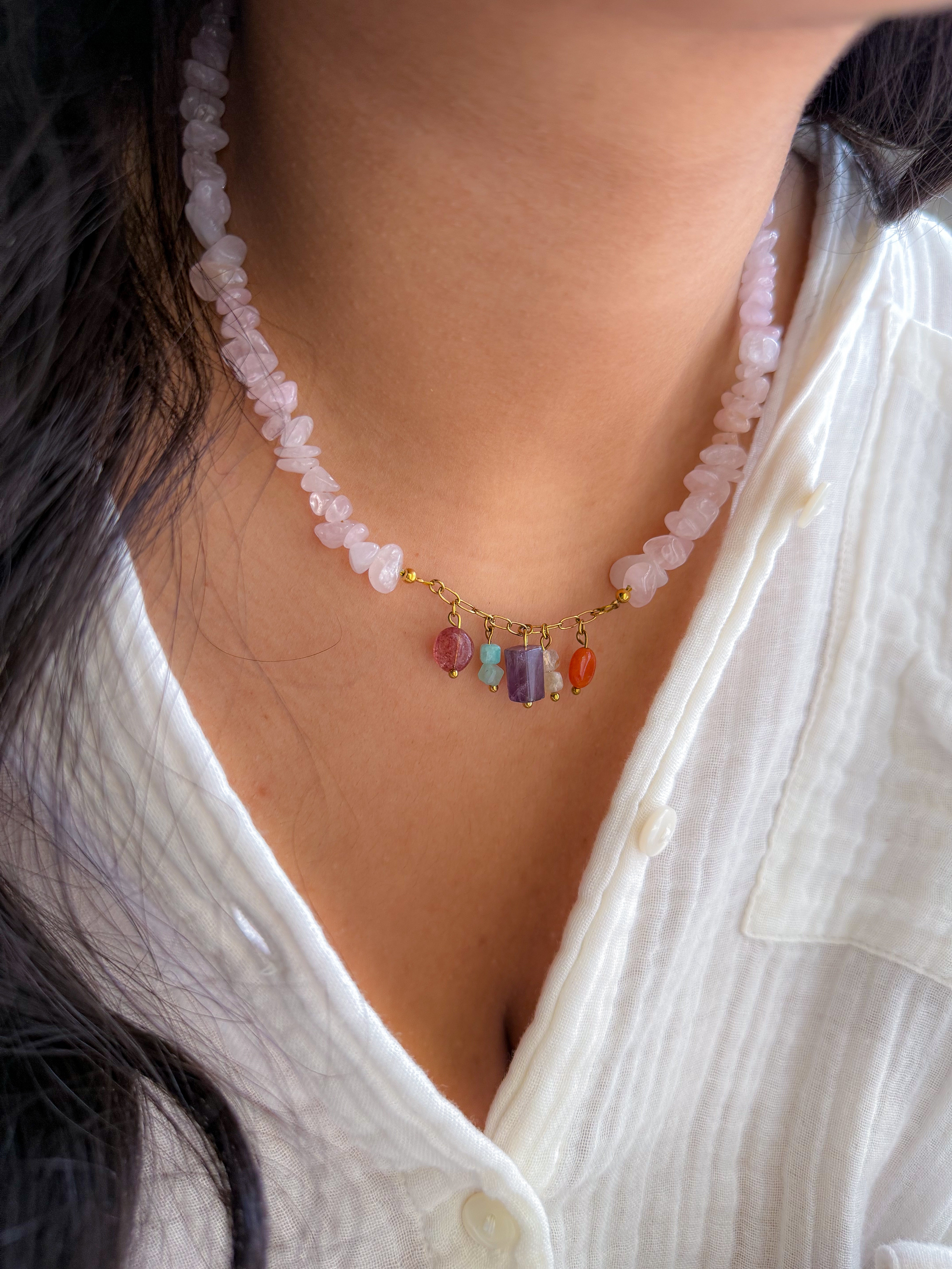 Collier MAGNOLIA base Quartz rose - Amour de soi, Joie intérieure, Confiance en soi